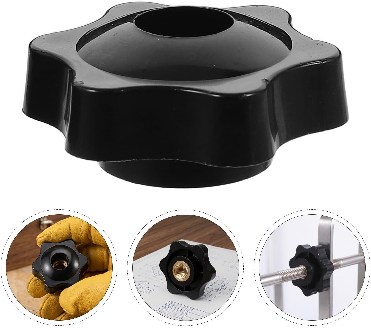 12pcs Star Mechanical Thumb Nuts M8 Plum Blossom Handle Knobs with Plastic Star Shape and Copper Core, Black Color, Hexagon Socket Nut Base for Woodworking Jig Fixtures and Machine