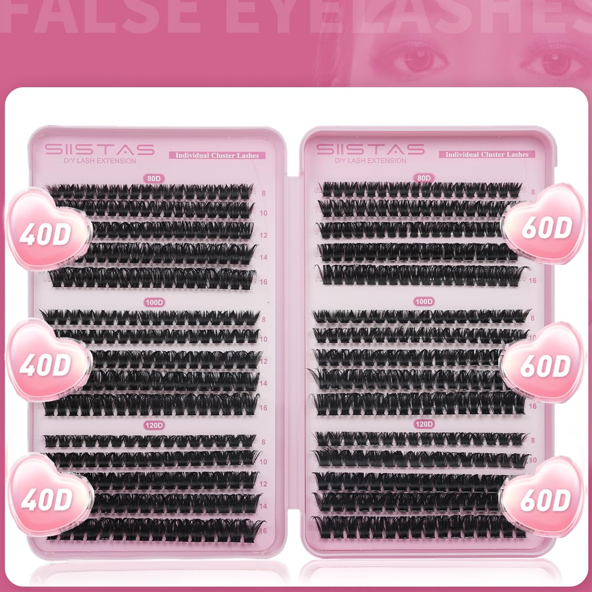 SIISTAS Individual Eyelashes 80D+100D+120D Cluster Lashes DIY Eye Lashes Fluffy Russian Eyelashes Extensions 8-16MM Volume Lash Clusters D Curl Durable Eyelash Clusters for Girls and Women(B07) - Image 2