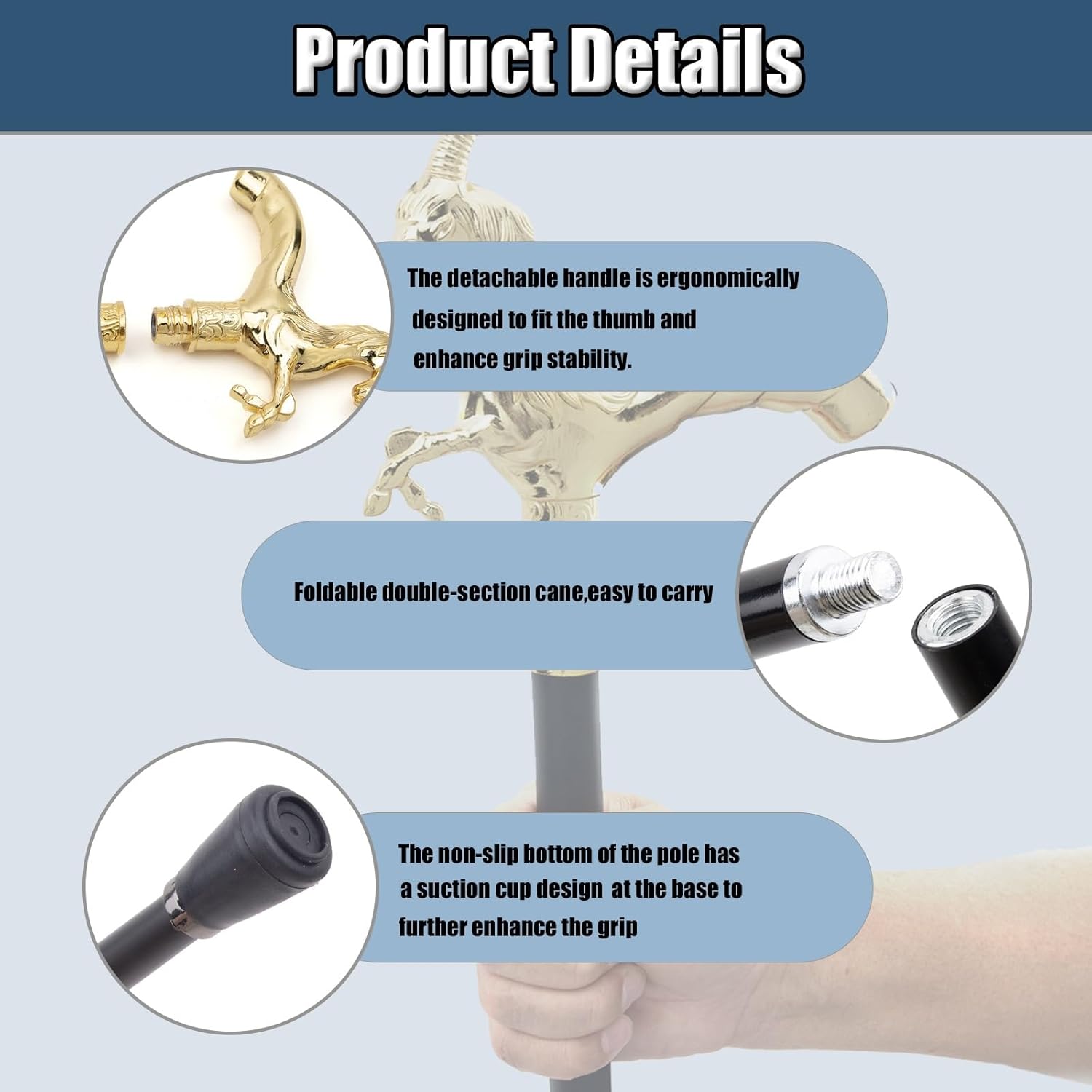36" Unicorn Walking Cane, Ornate Unicorn Head Stick Removable Anti Slip, for Cosplay Collection Decor