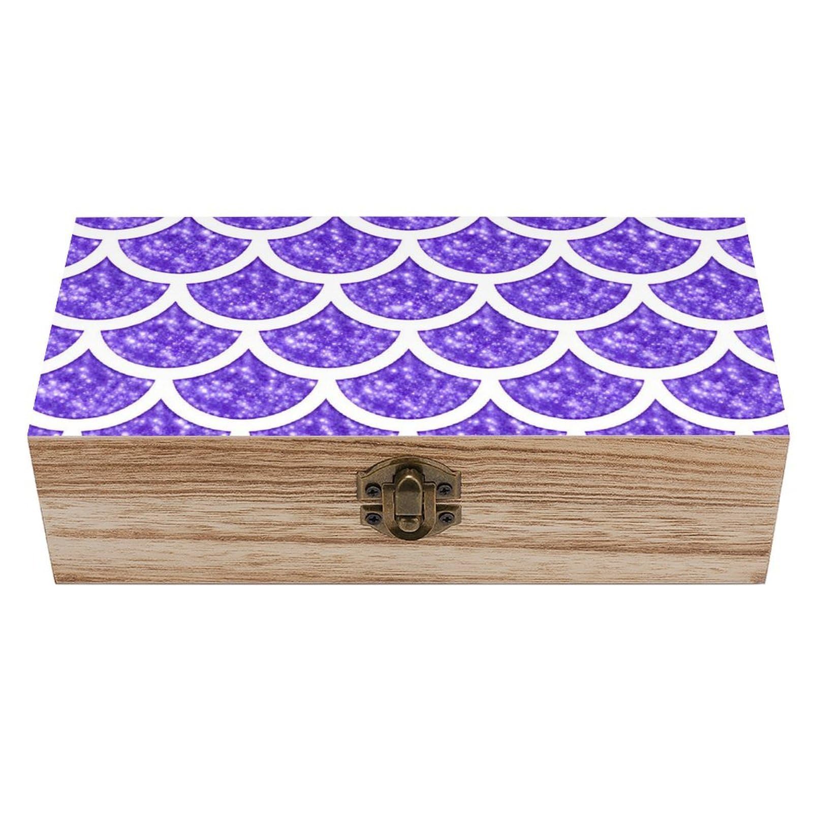 HLBSDM Purple Glitter Mermaid Scales Wooden Storage Box