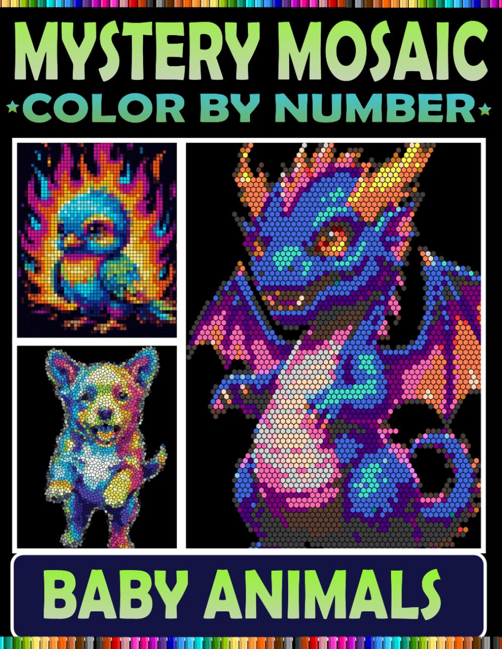 Baby Animals Mystery Moasic: 100 Color by Number Pixel Art for Adults & Teens With 4 Unique Shapes in Rectangle,Triangle, Hexagon and Polygon