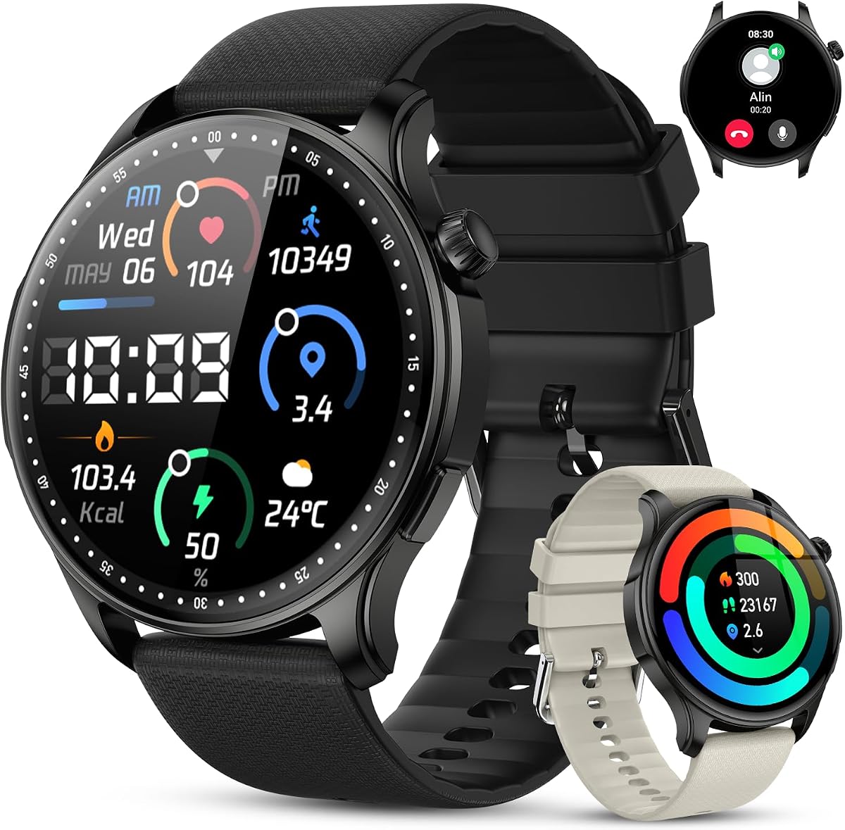 Reloj inteligente para hombre Mujer Fitness: Relojes digitales impermeables para hombre Rastreador de podómetro paso a paso Hacer respuesta Llamada SpO2 Monitor de ritmo cardíaco del sueño Reloj inteligente Teléfono inteligente Android iPhone Compatible con Samsung