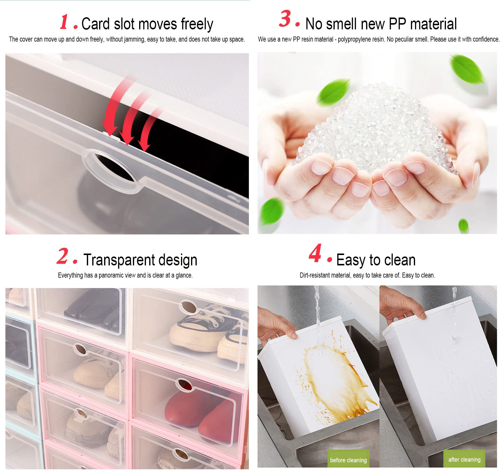 Paquete de 6 cajas de plástico apilables transparentes ventiladas y a prueba de polvo con puerta transparente para zapatos de hombre y mujer