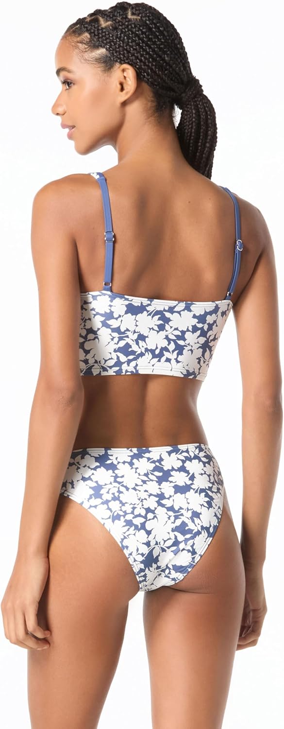 Michael Kors Swimwear Women's Monotone Floral Lace Up Crop Top, White, X-Small - Image 2