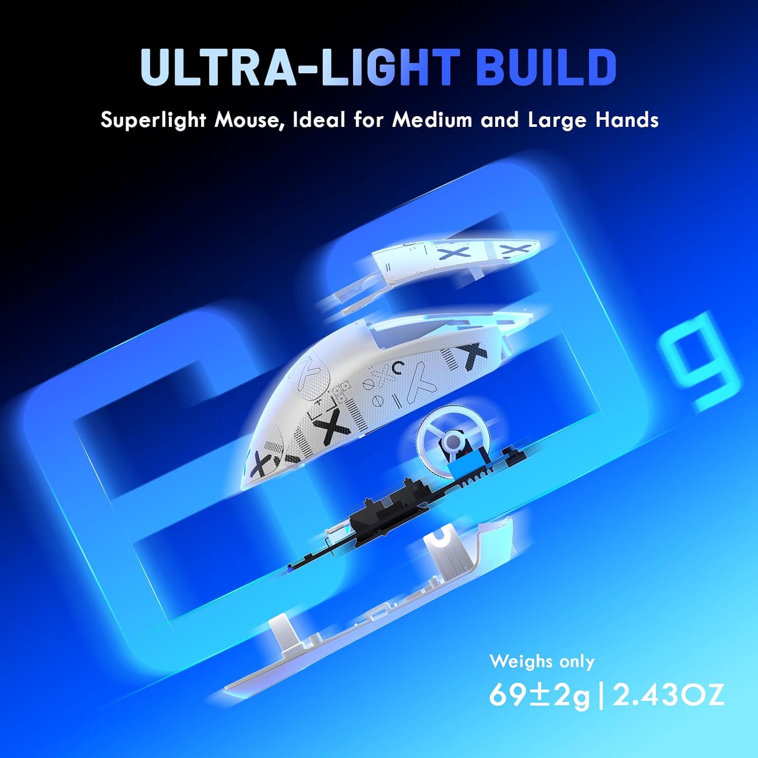 MAGIC-REFINER X2 Superlight Wireless Gaming Mouse,BK3633 Tri-Mode BT/2.4G Wireless/Wired Mouse with Grip Tape,25000DPI,1000Hz Polling Rate,500mAh,Large Size,5 Programmable Buttons for Pc/Mac,White PRO