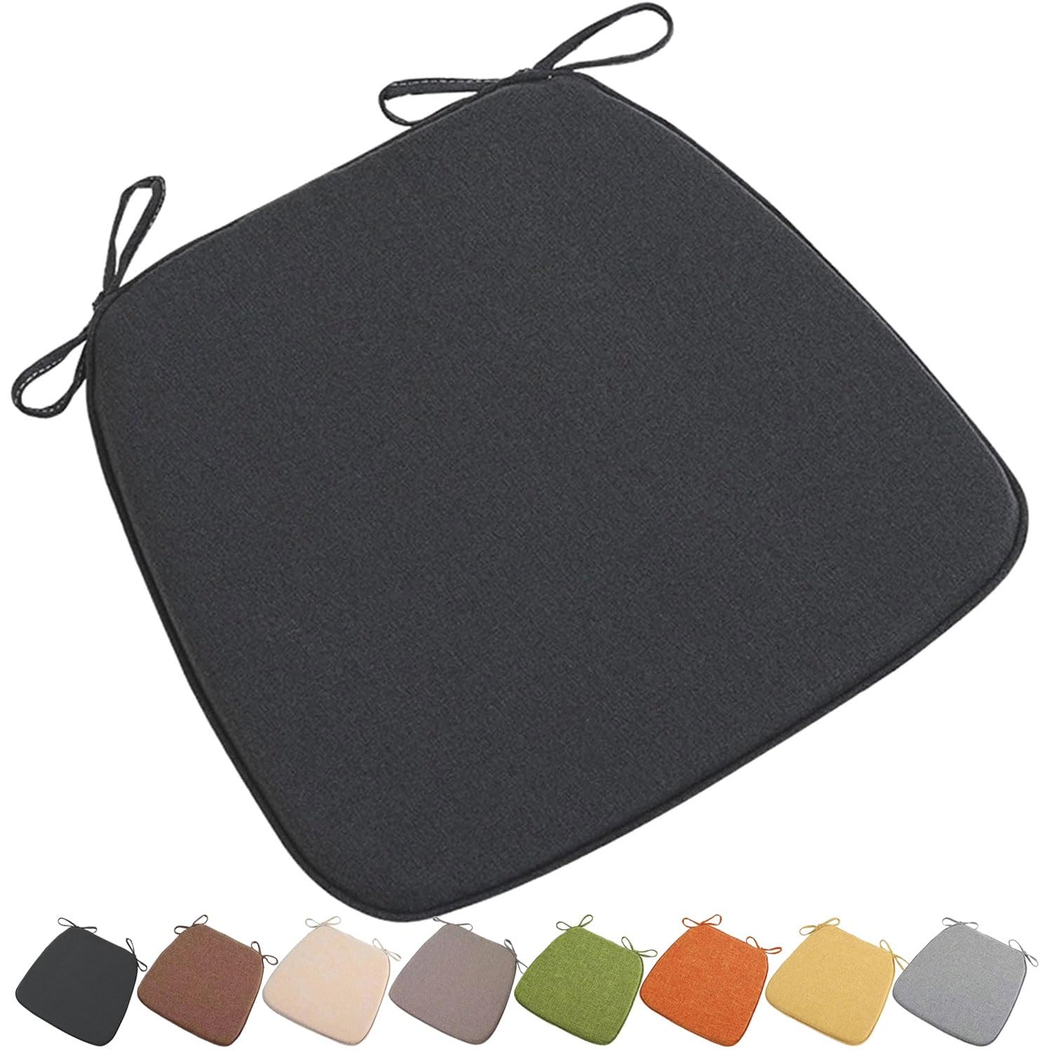 Chair Pads for Dining Chairs with Ties, Non Slip Washable Seat Cushion with Zipper, Indoor Chair Cushions for Kitchen/office(Black,16x15in/40x38cm)