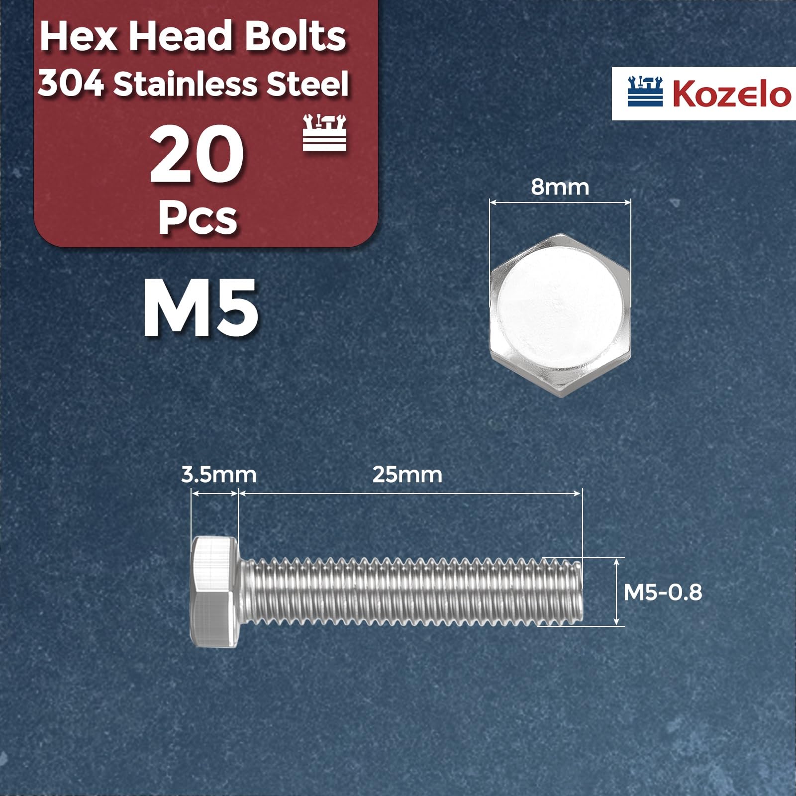 Kozelo 20 Pcs Hex Head Screws Bolts - Image 2