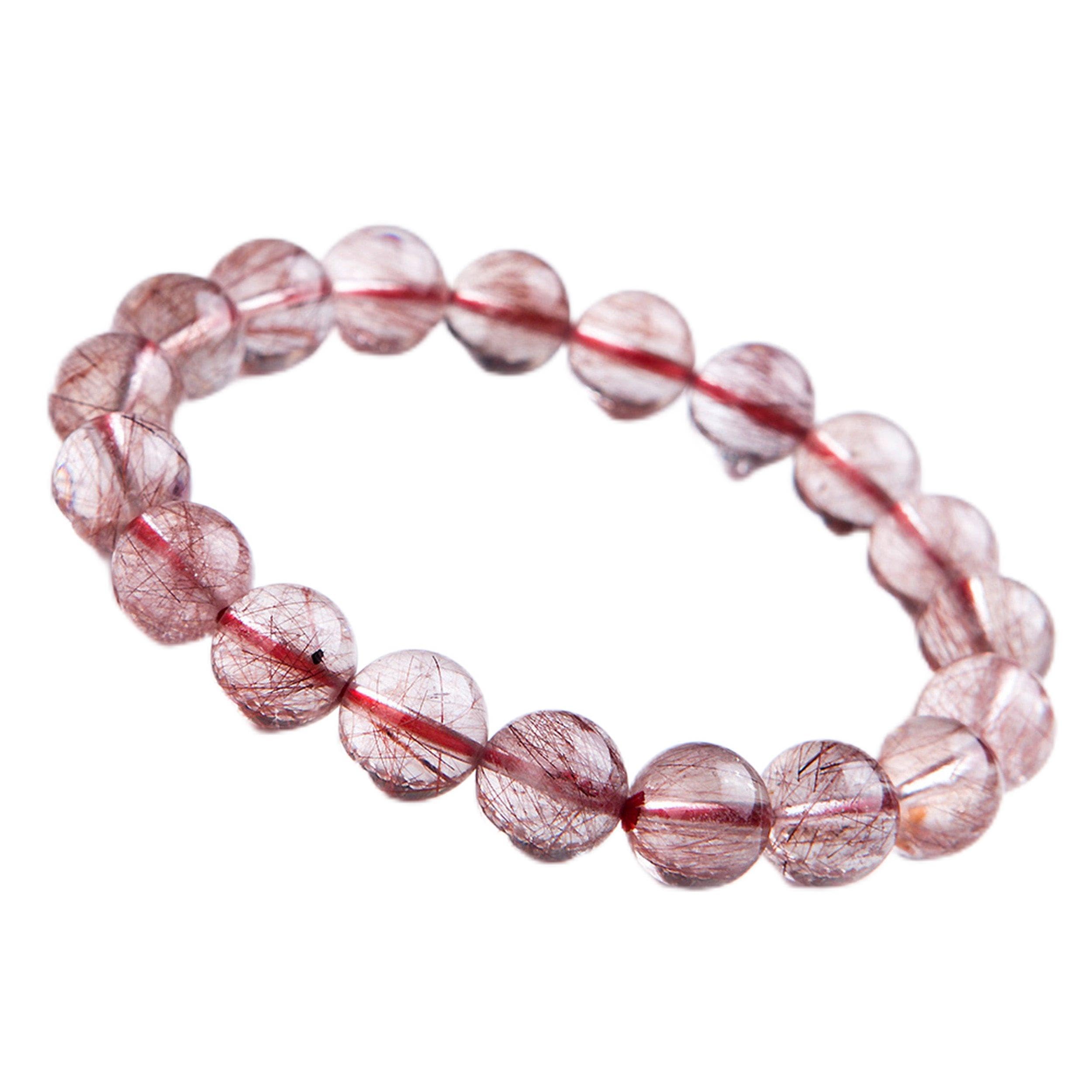 Braccialetti for Donne,Bracciale con Perline,Autentico Quarzo Rutilato Rosso Naturale con Pietra Preziosa da 10 Mm in Cristallo Elasticizzato Rotondo Bracciale con Perline