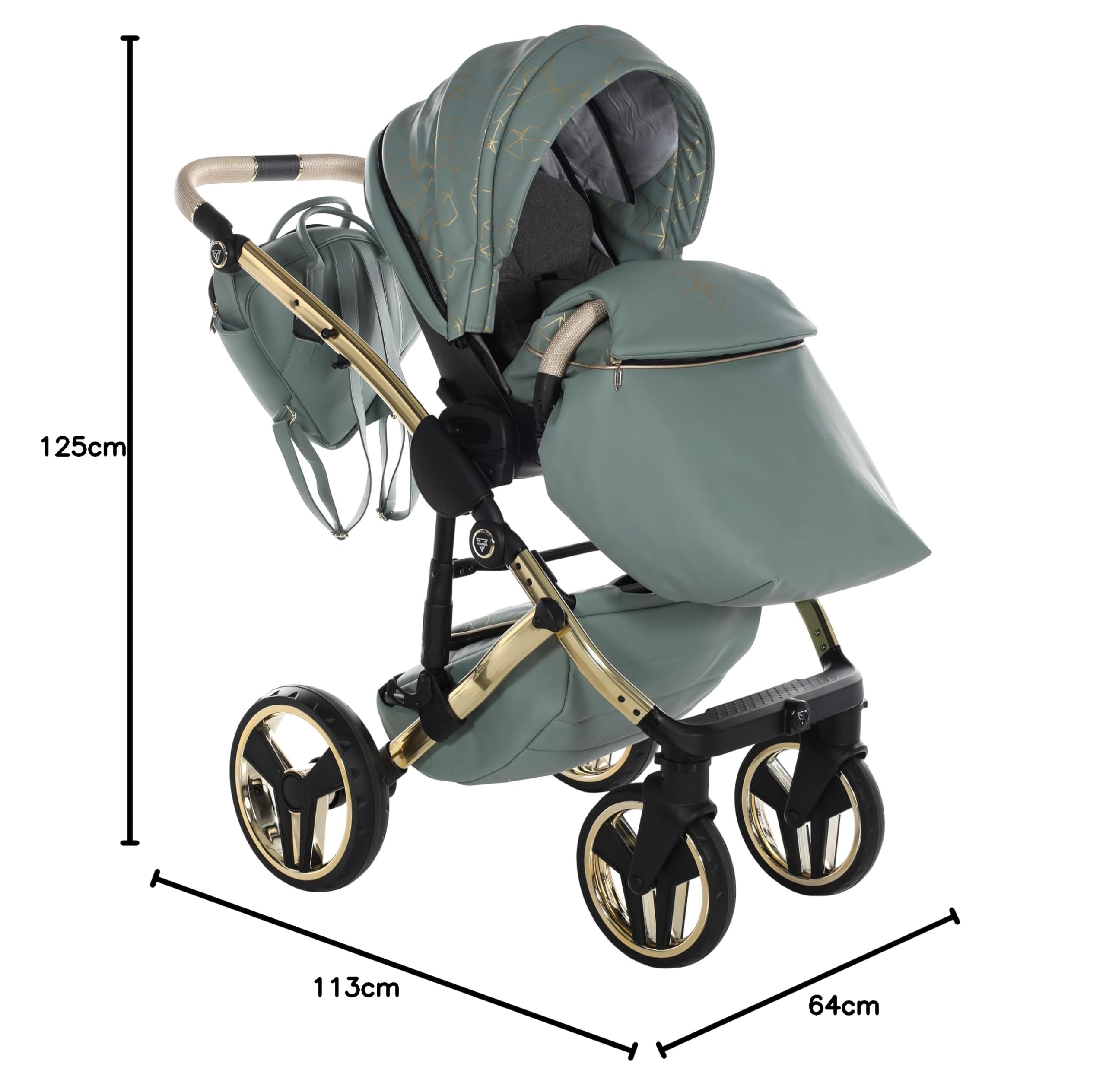 Junama Passeggino TRIO Heart 03 Verde e Oro - 2in1 3in1 4in1 + ombrellino (4 in 1 con Base ISOFIX)