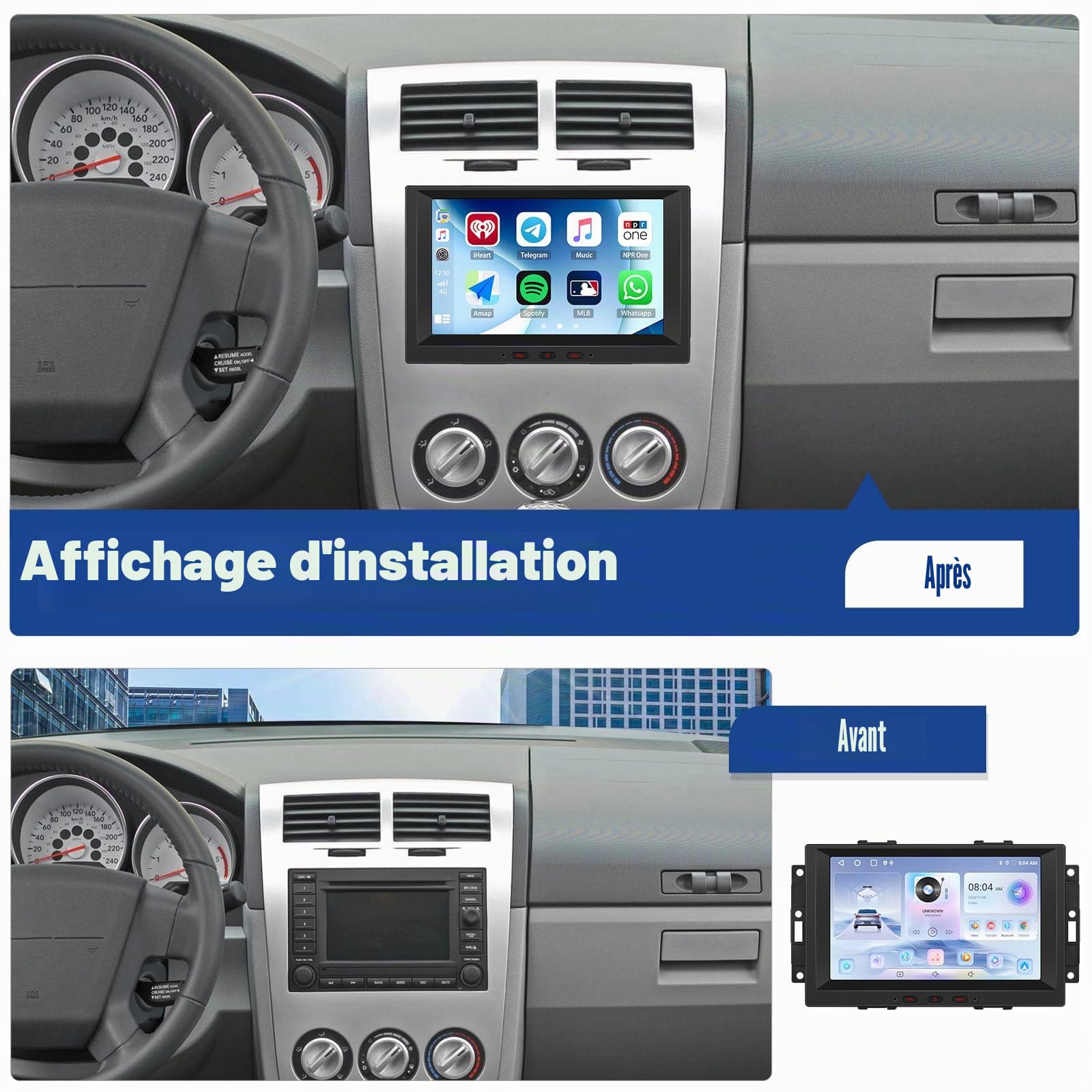 SIXWIN 2+64GB Android 15 Autoradio pour Chrysler/Jeep/Dodge avec CarPlay&Android Auto,8 Pouces HD écran Tactile Voiture avec WiFi/GPS/Bluetooth/FM/RDS/USB EQ+Caméra