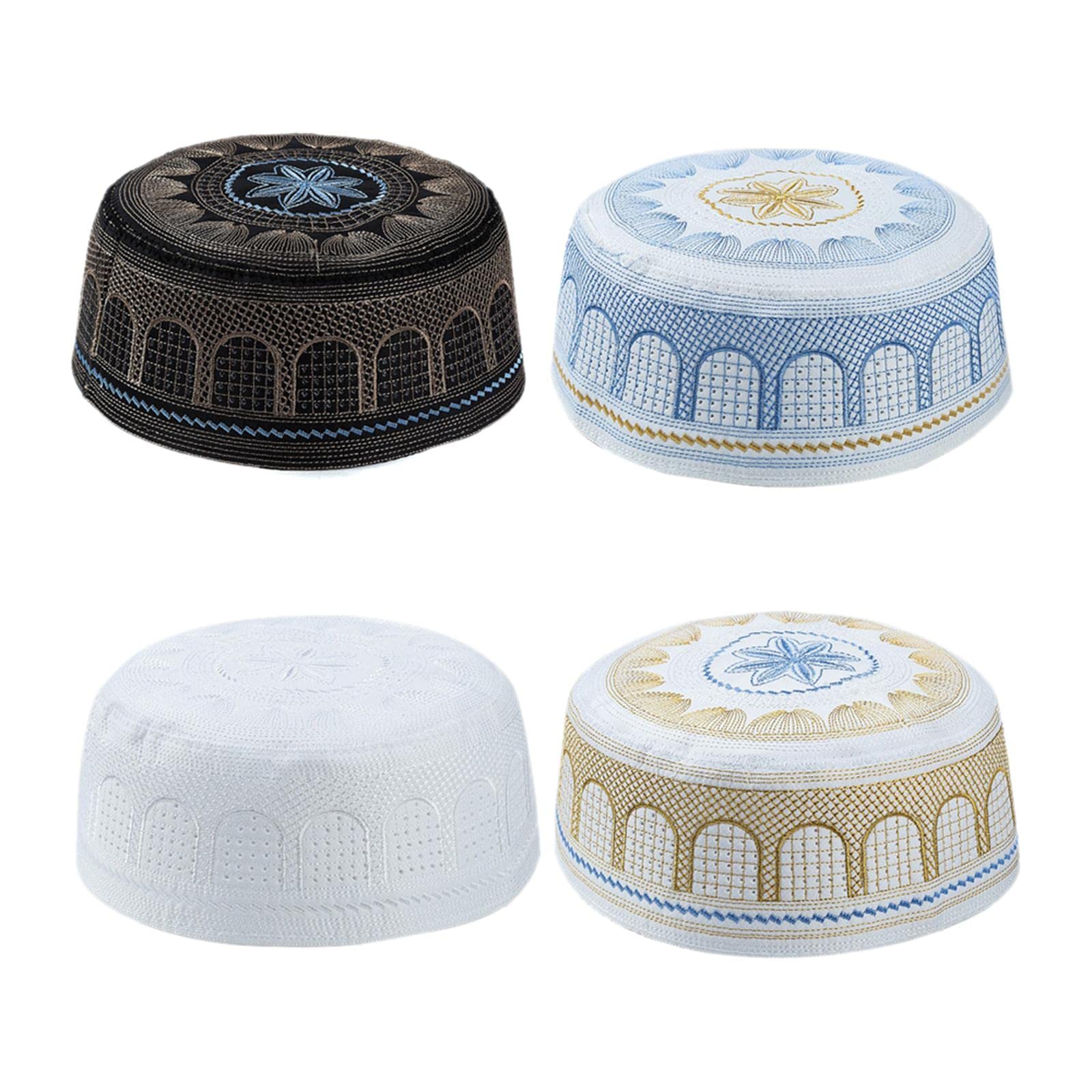 heavenglow Islamic Muslim Mens Prayer Kufi Hat Skull Cap Turkish Namaz Topi Yellow-picture-15