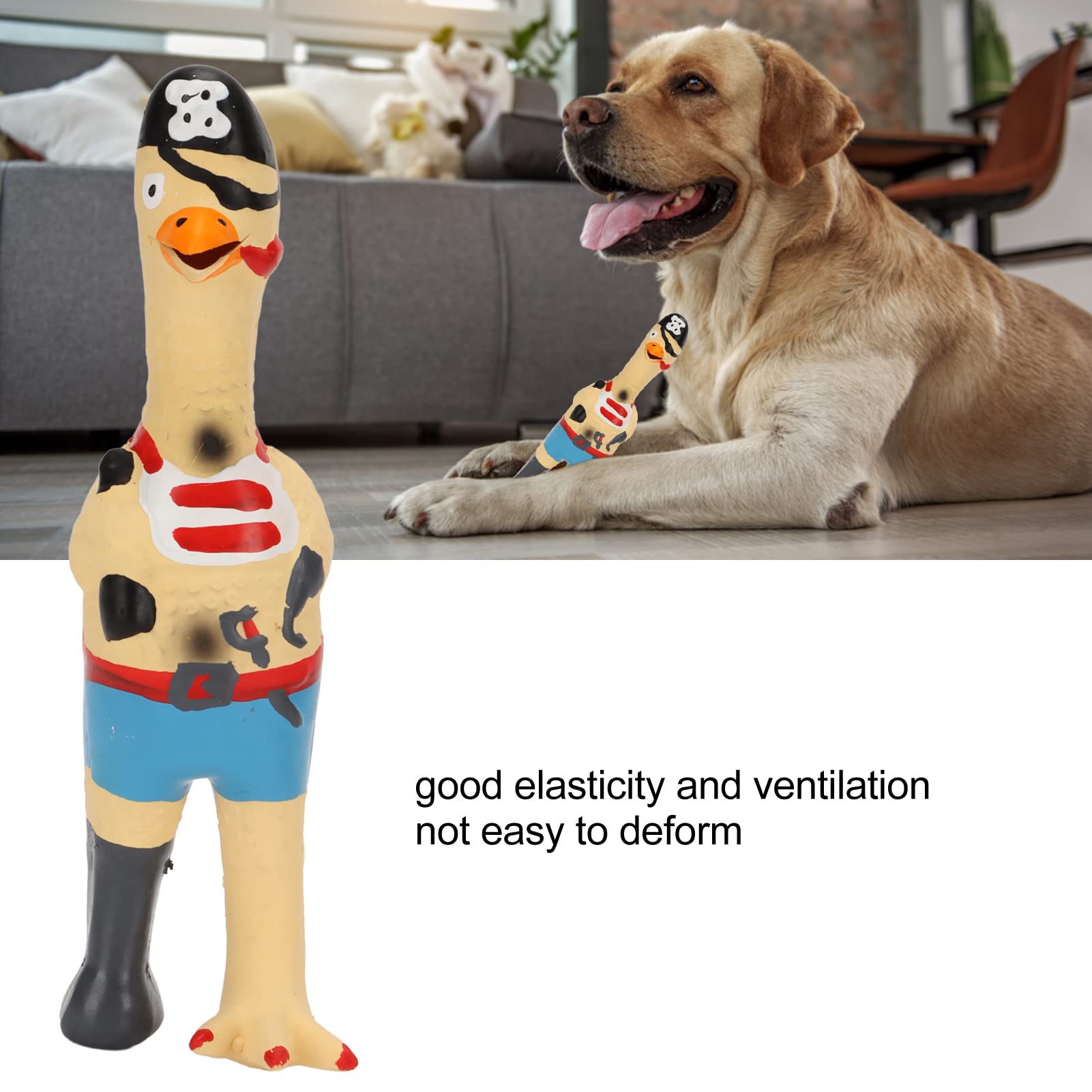 Squeaky Chicken Dog Toys, Dog Latex Toy Teeth Grinding Hand Funny Interactive Squeaky Dog Toys (Pirate Chicken) - Image 3