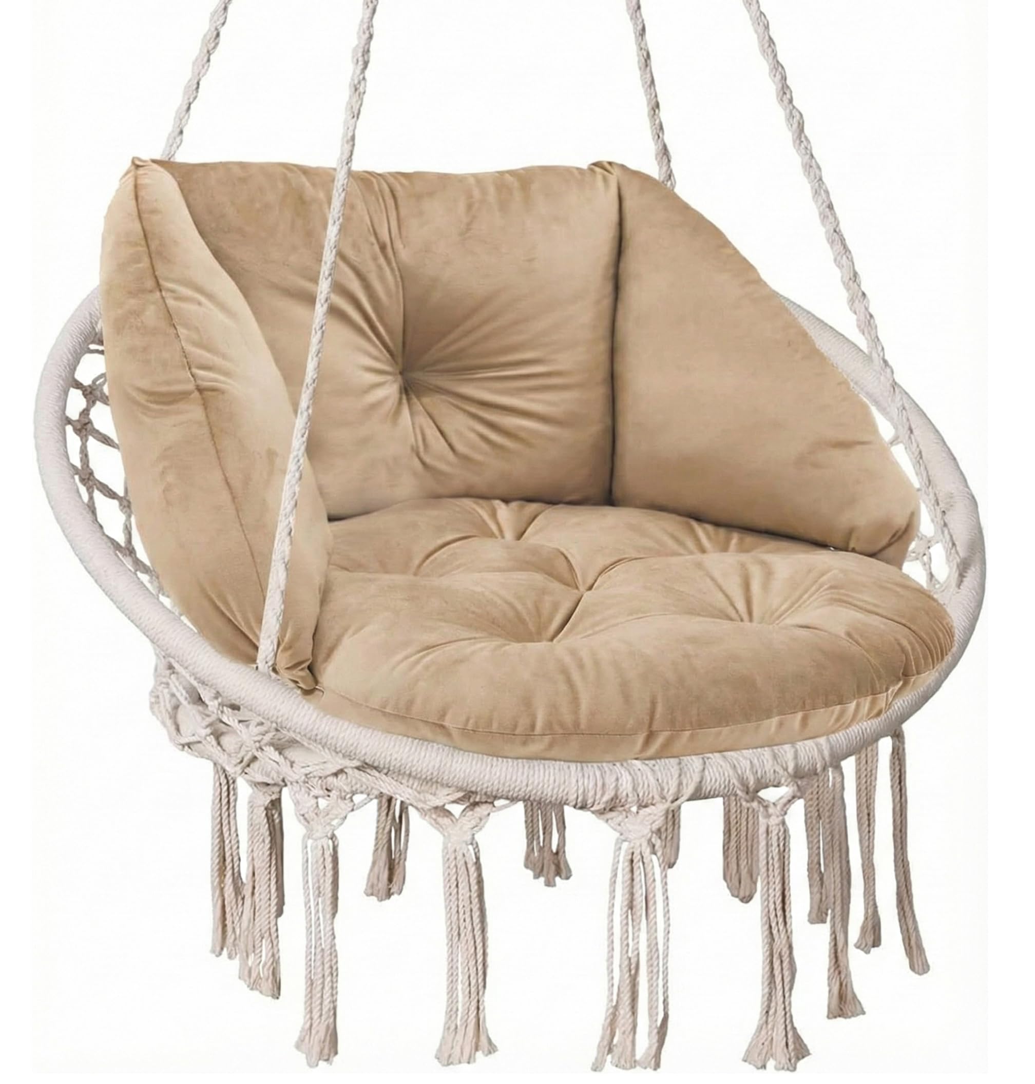SuperKissen24. Kissen für Hängesessel, Hängestuhl - Runde Sitzkissen mit Silikonfaser - Kissen für Hängeschaukel aus Samtstoff - Hängesitz - Indoor & Outdoor - Dekokissen für Allergiker - Beige