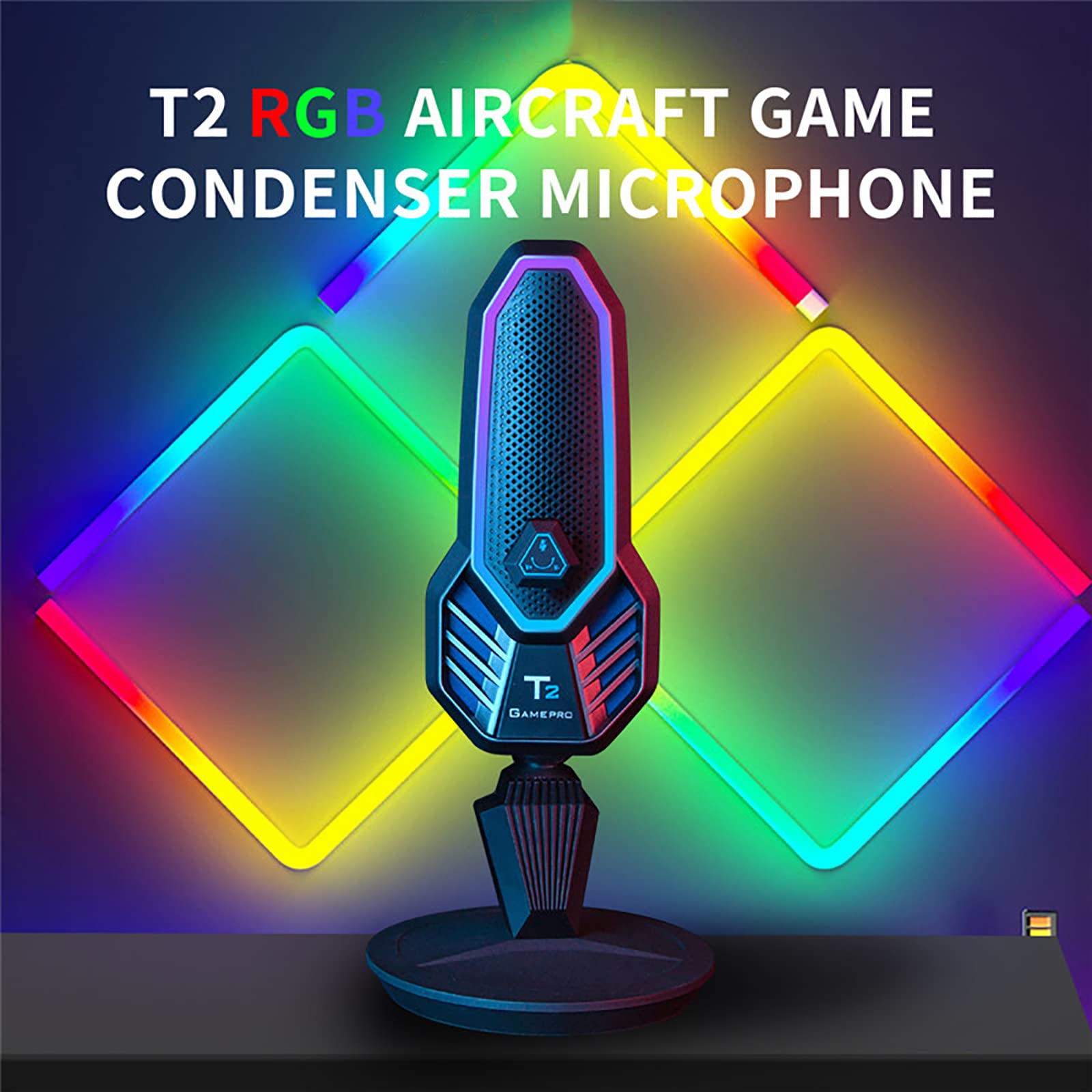 Microfono a Condensatore RGB, Microfono Con Supporto Cardioide USB Da Gioco Con Fantastica Illuminazione RGB, Regolazione Della Rotazione a 360° Per Giochi/streaming/registrazione