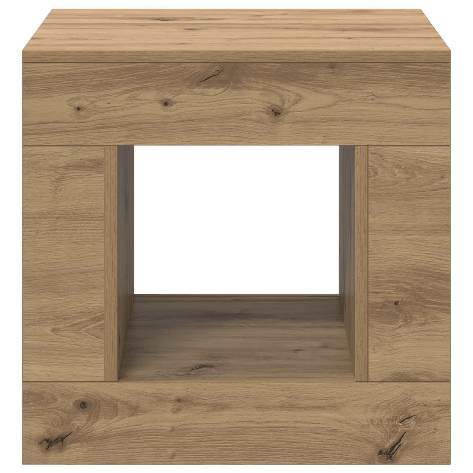 Couchtisch Artisan-Eiche 51,5 x 50 x 50 cm Wohnzimmertisch mit Stauraum und Ablagefach, kompakter Sofatisch für Wohnzimmer, Beistelltisch mit Regalboden für Deko und Ordnung