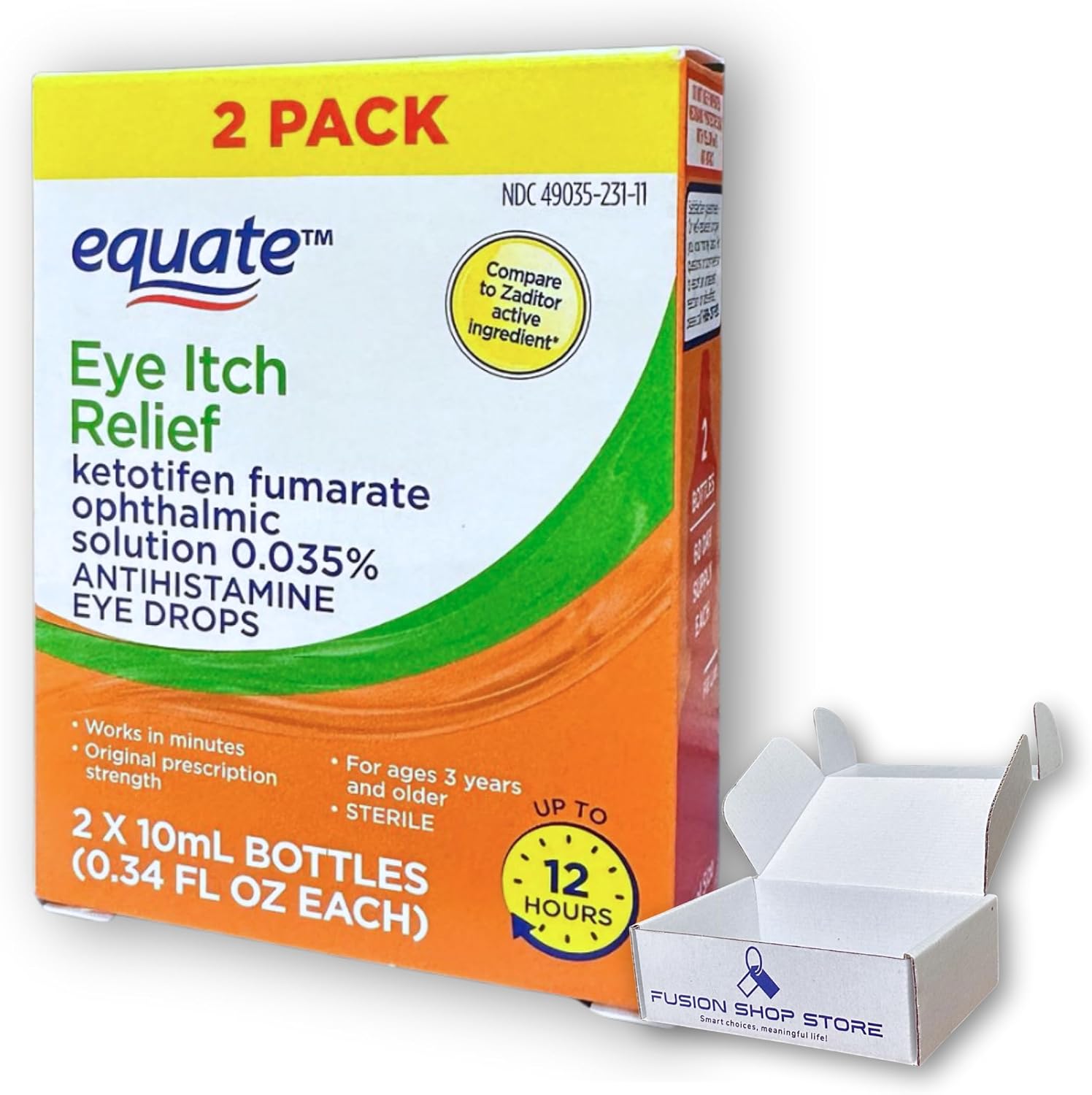 Eye Itch Relief Antihistamine Drops- 2 Bottle (0.34 fl oz Each), Boxed by Fusion Shop Store