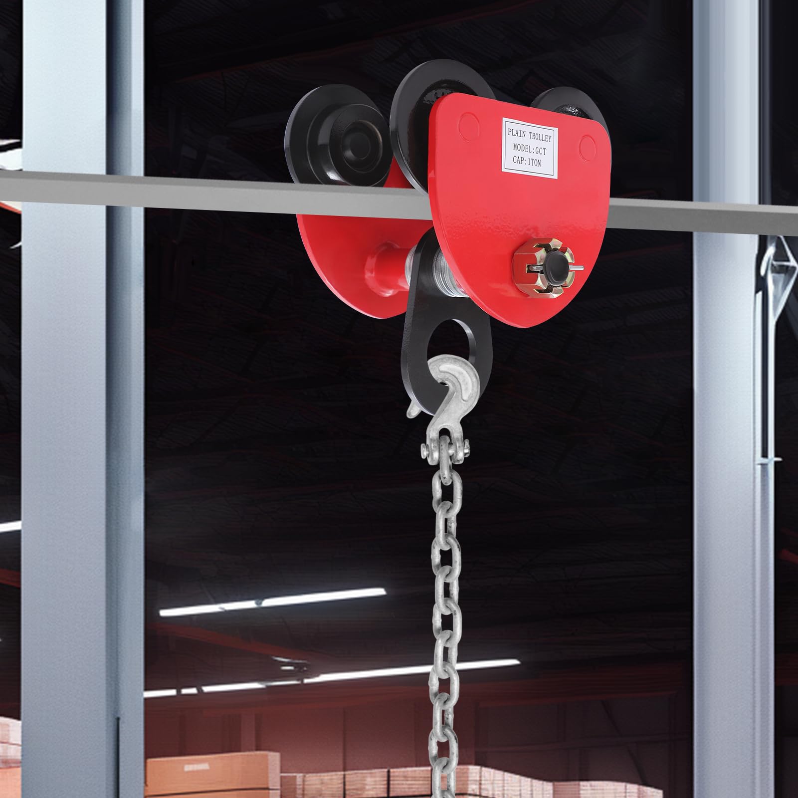 Chariot à poutre 1T réglable manuellement | Chariot pour porte-vélos en I et supports en H | Accessoires de poulie pour atelier et entrepôt | Chat de main courante avec charge de 2204 lbs | Rouge et