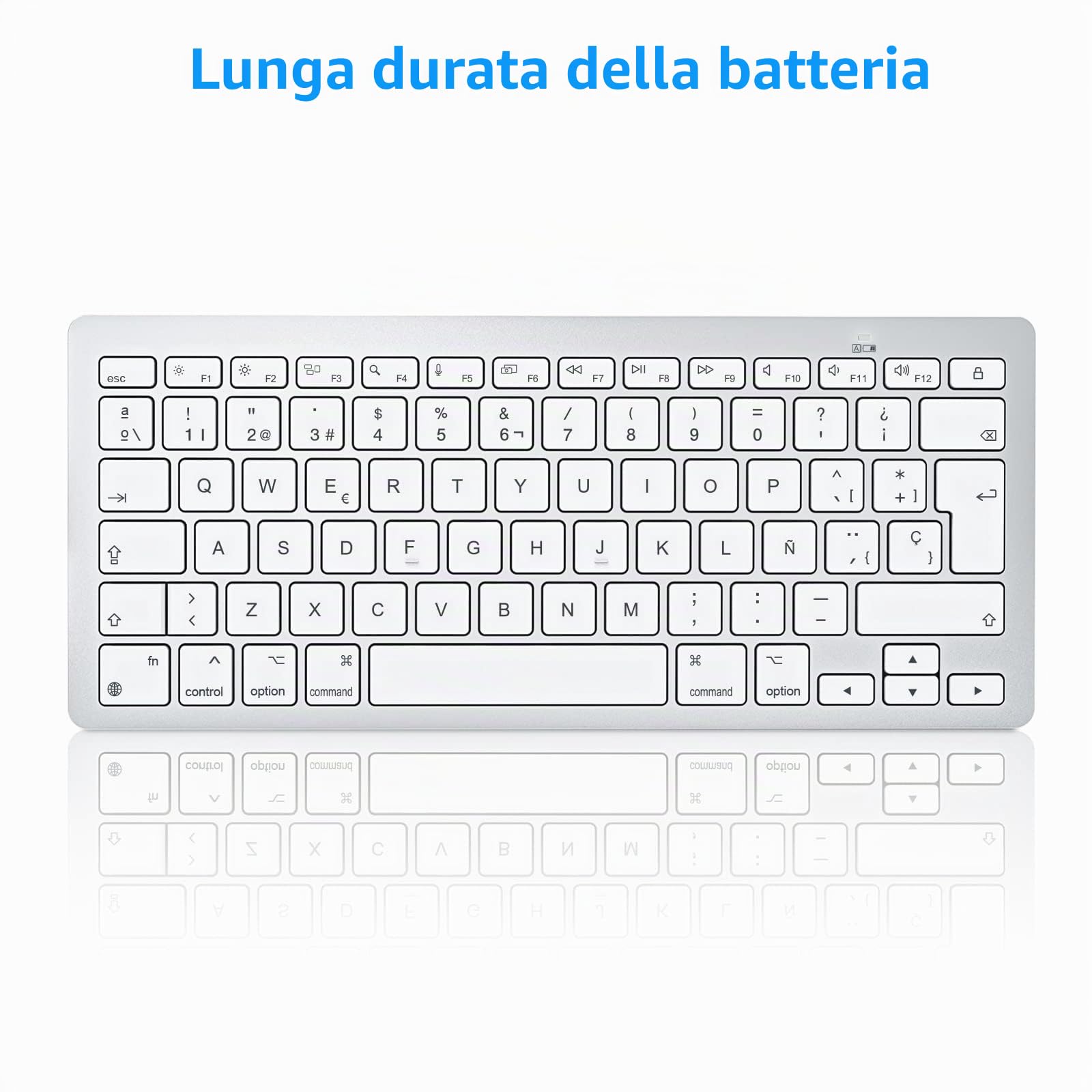 OMOTON Tastiera Bluetooth per Mac, 2 batterie AAA, QWERTY spagnolo, argento | Tastiera wireless compatta per Apple Mac Mini/MacBook Pro/Air/iMac/iMac Pro, ufficio, lavoro, studio