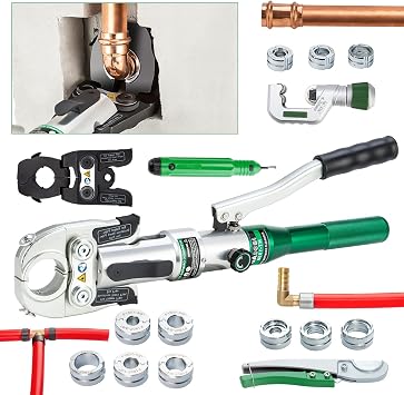 Hydraulic Copper Pipe Tube Fittings Crimping Tool with1/2,3/4,1" for Copper and F877 Stainless PEX Press,3/8 to 1" for F1807 Pex Pipe with extra Multi-directional Jaw