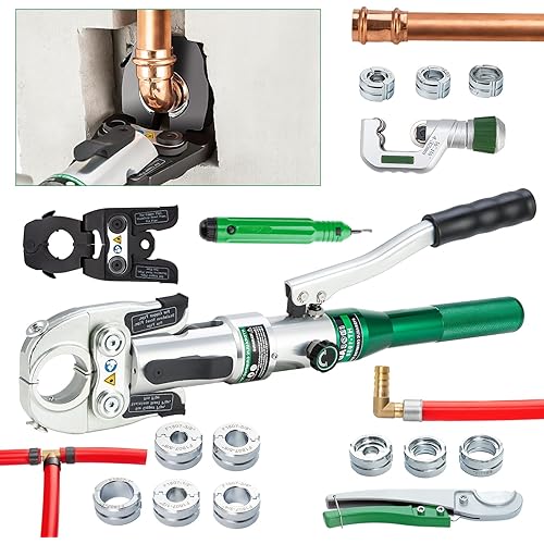 IBOSAD Hydraulic Copper Pipe Tube Fittings Crimping Tool with1/2,3/4,1" for Copper and F877 Stainless PEX Press,3/8 to 1" for F1807 Pex Pipe (with extra Multi-directional Jaw)