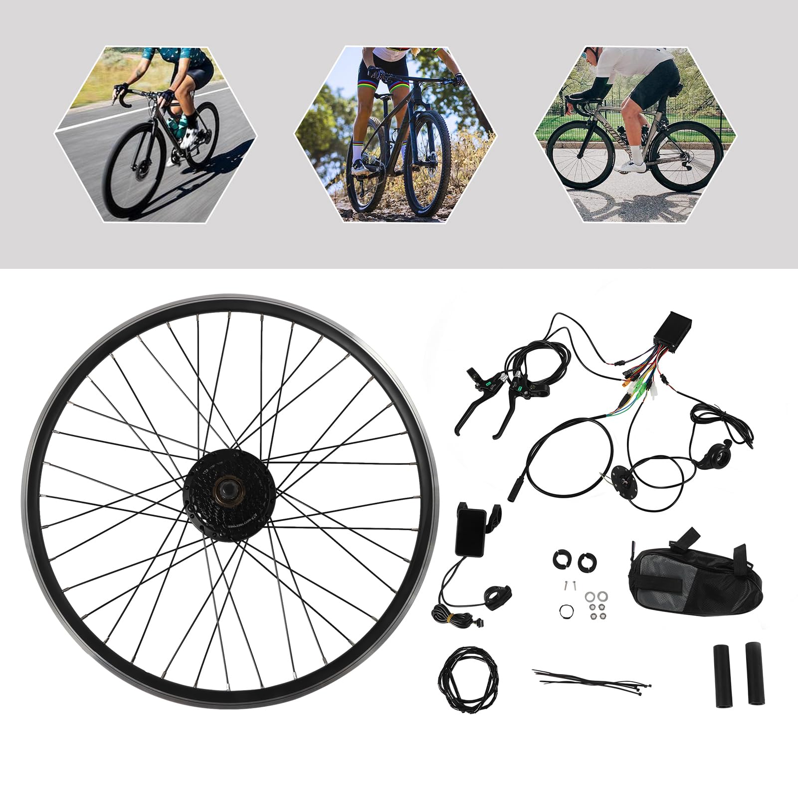 36 V, 250 W, bezszczotkowy zestaw do konwersji roweru, 28-32 km/h, 5 biegów, wyświetlacz LCD, antypoślizgowe uchwyty V i hamulec tarczowy, do rowerów 28-29", 700C