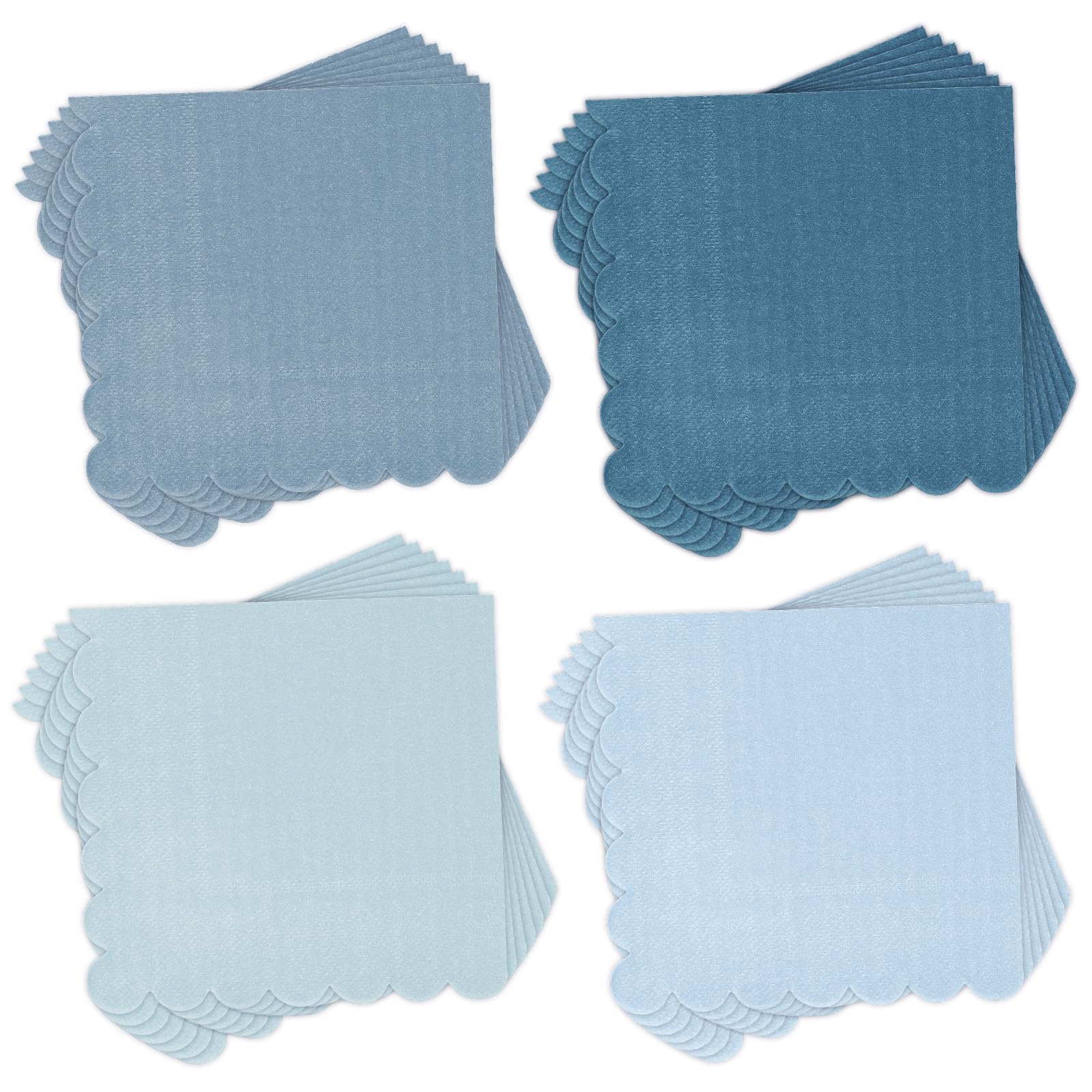 Whaline 200Pcs Dusty Blue Scalloped Cocktail Napkins Gradient Color Paper Napkin 4 Colors Thick Disposable Dinner Dessert Beverage Napkin for Wedding