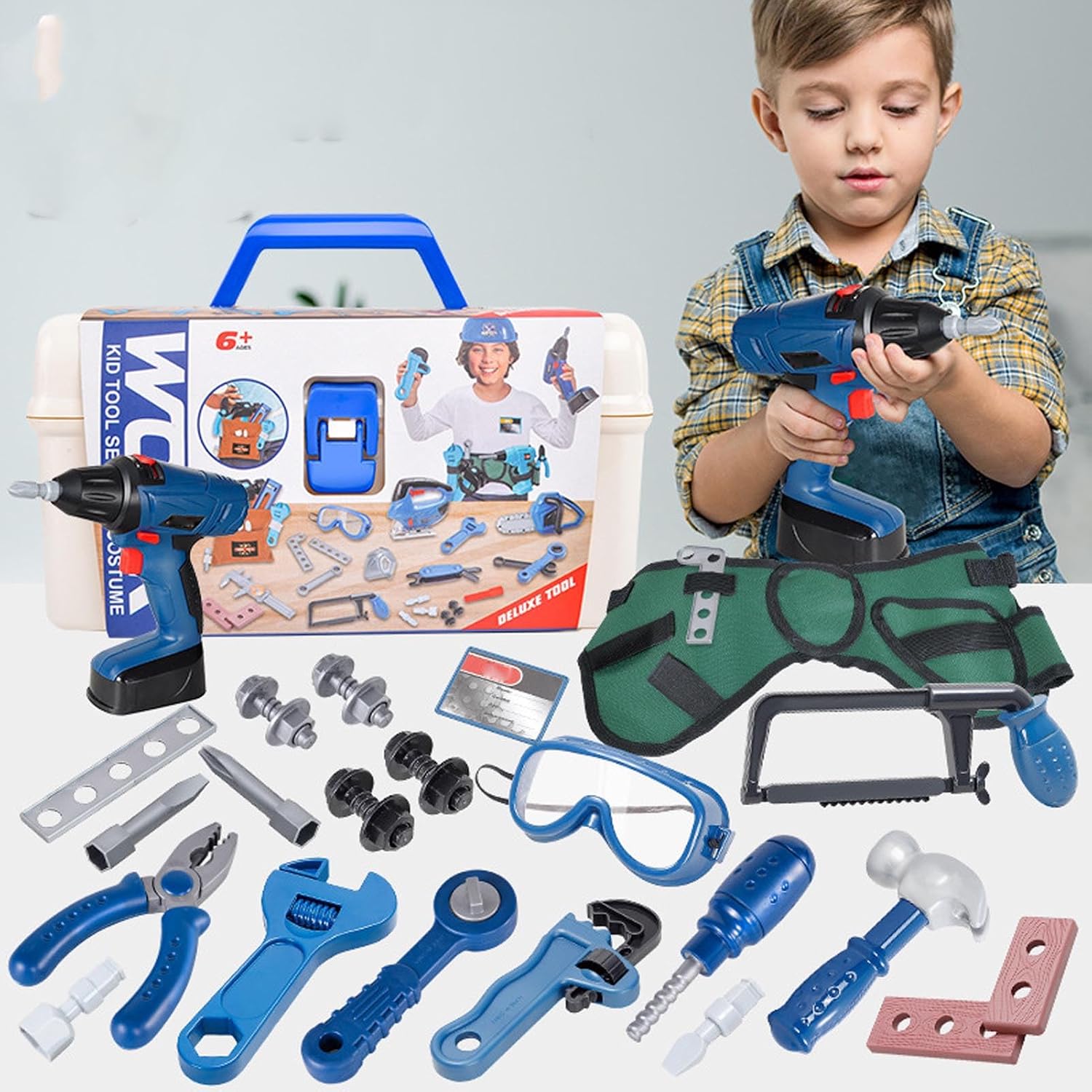 25 Pcs Kids Tool Set Realistic Toddler Construction Set with Electronic Drill for Boys Enhance Hands On ls