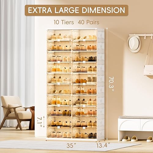 Miniatura 3 de JEKO&JEKO Zapatero plegable de 10 niveles para entrada de armario, caja de almacenamiento de zapatos plegable grande con puertas magnéticas para