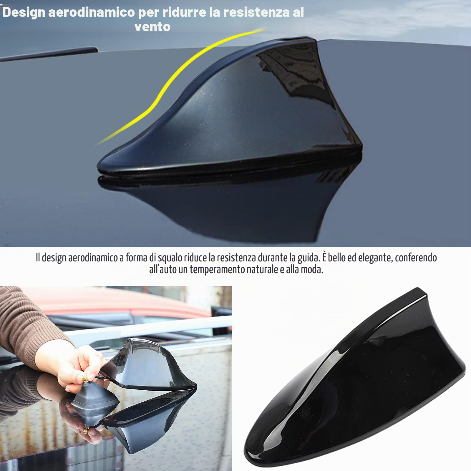 Heart Horse Antenna per auto a forma di pinna di squalo AM/FM Segnale di design Antenna da tetto con base adesiva per auto SUV Camion Van (nero)