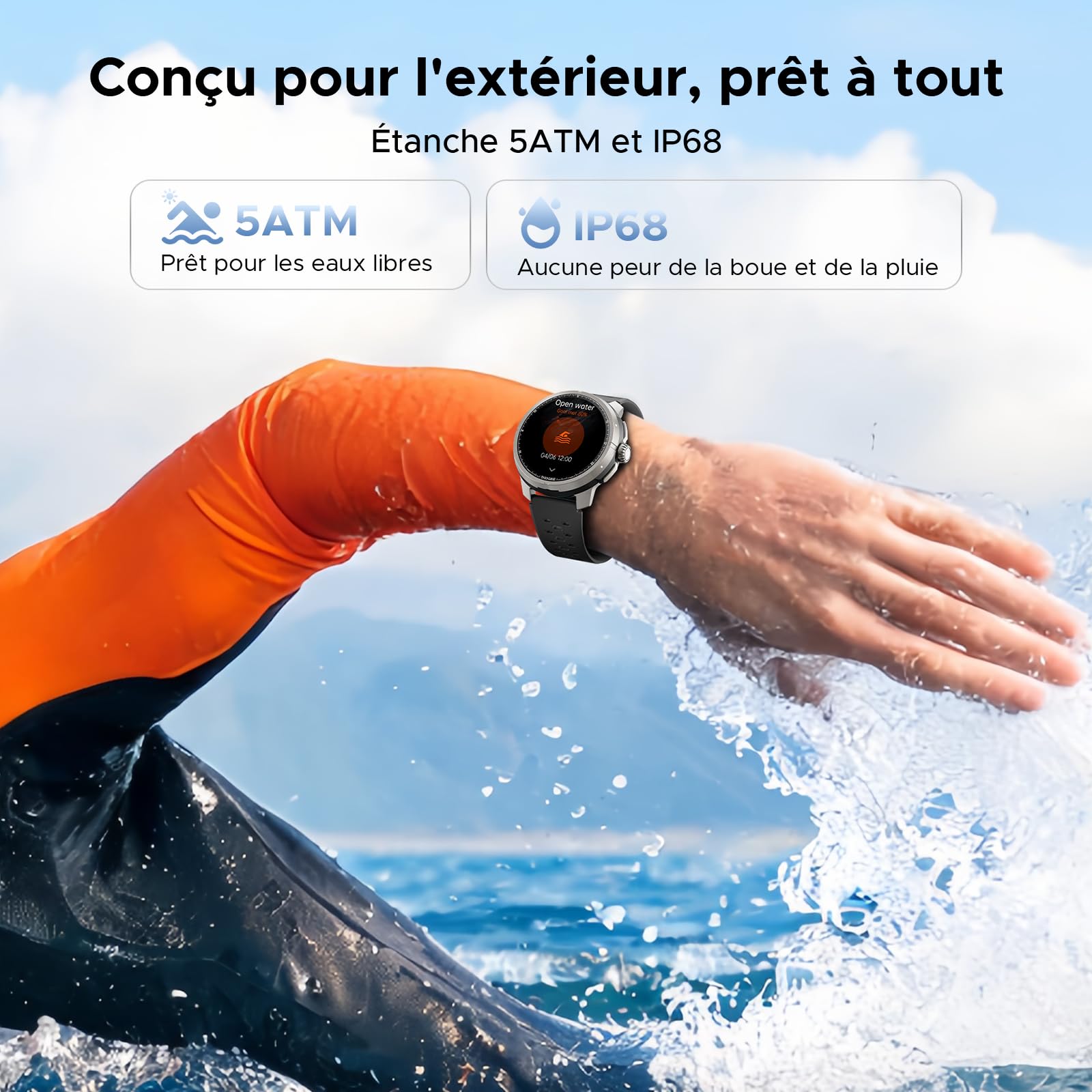 Anymoving M1 Pro Montre Connectée Homme, Écran AMOLED 1,5", GPS Double Bande, 170+ Modes Sportifs, Autonomie 15 Jours, Assistant Vocal IA, Étanche 5ATM, Montre Sport pour l'Extérieur