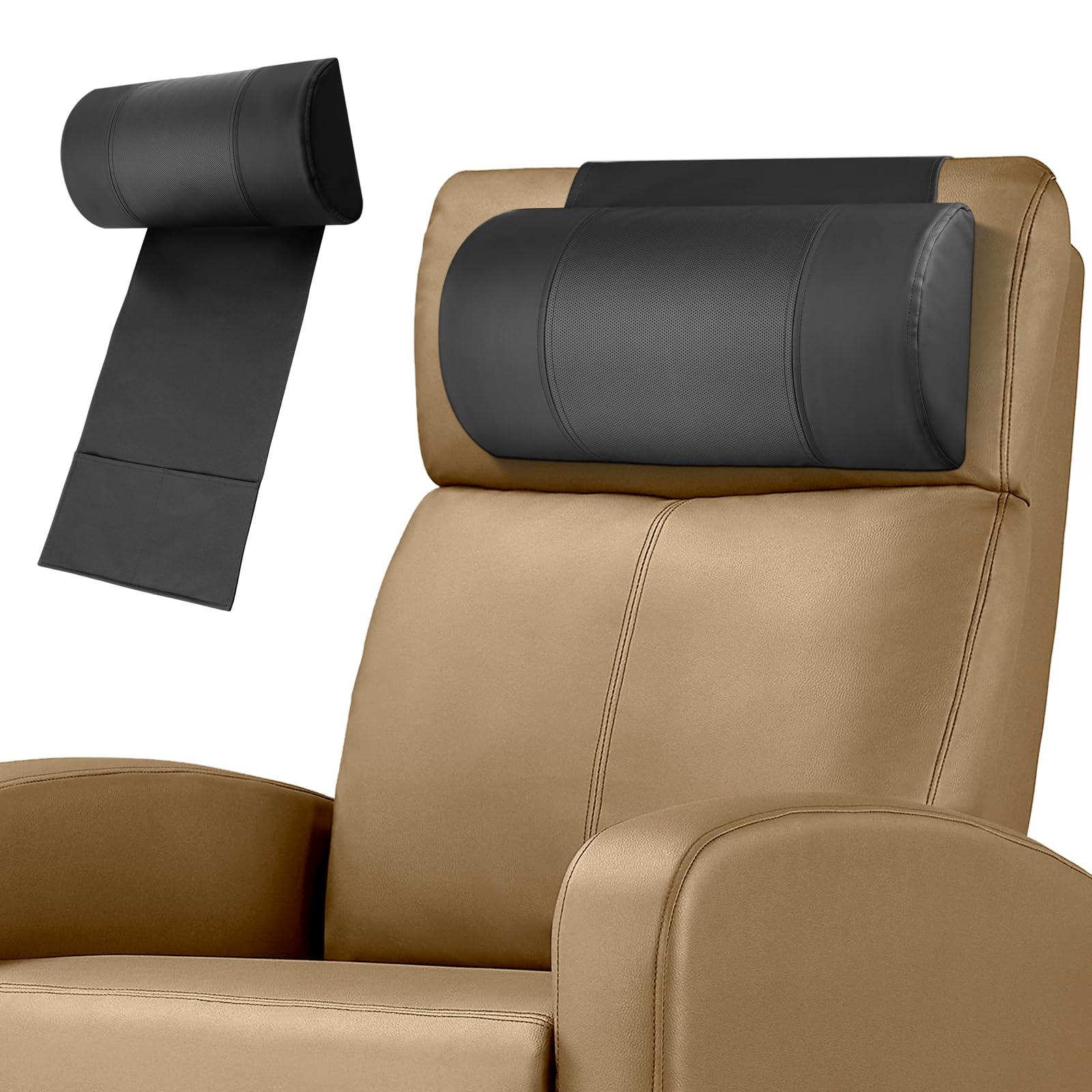 Xmntdo Non-Slip Neck Pillow for Recliner-Adjustable and Removable Leather Recliner Pillow-Neck Pain Relief Support Head Pillow for Travel