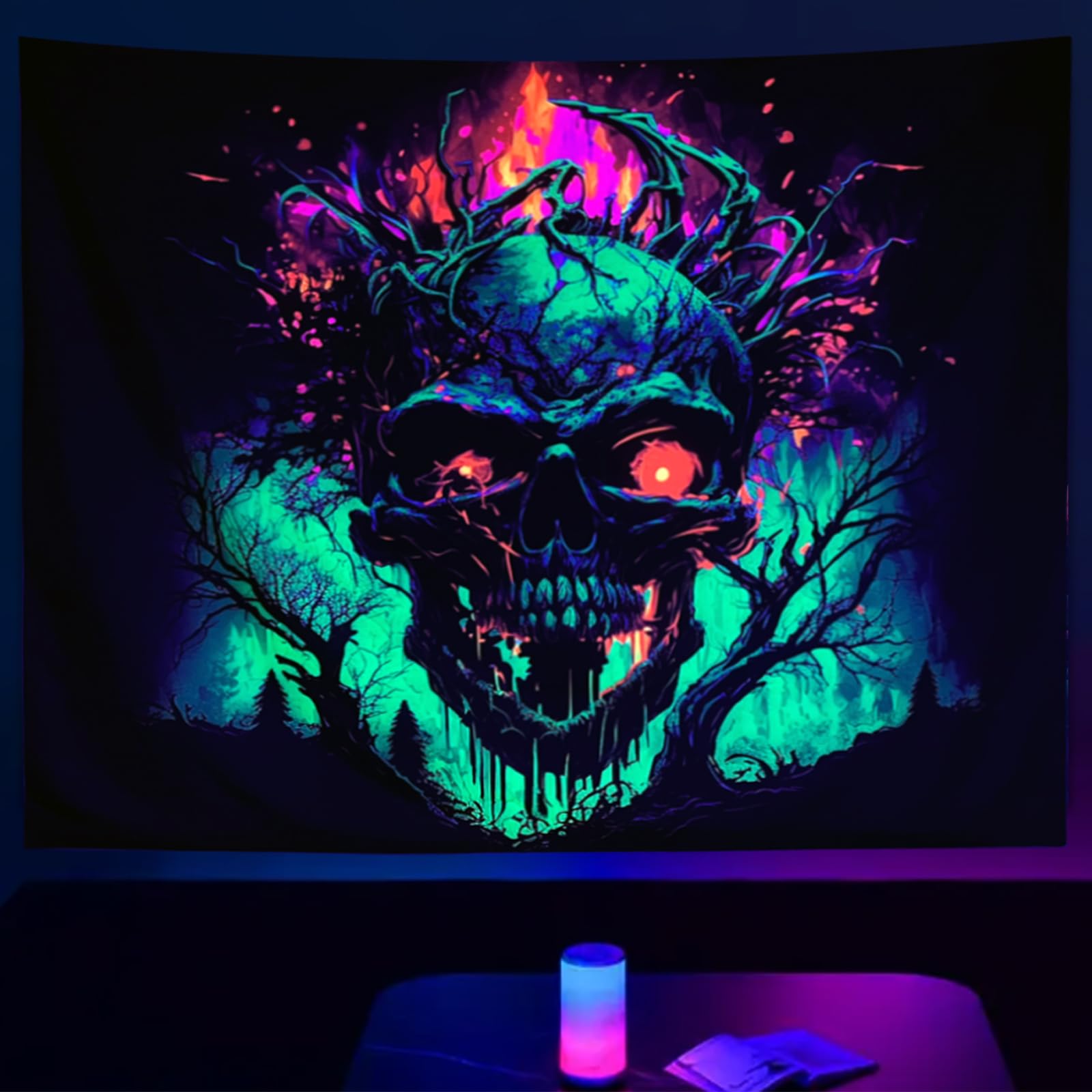 Amazon.com: SparkLia Blacklight Fire Skull Tapestry, UV Reactive