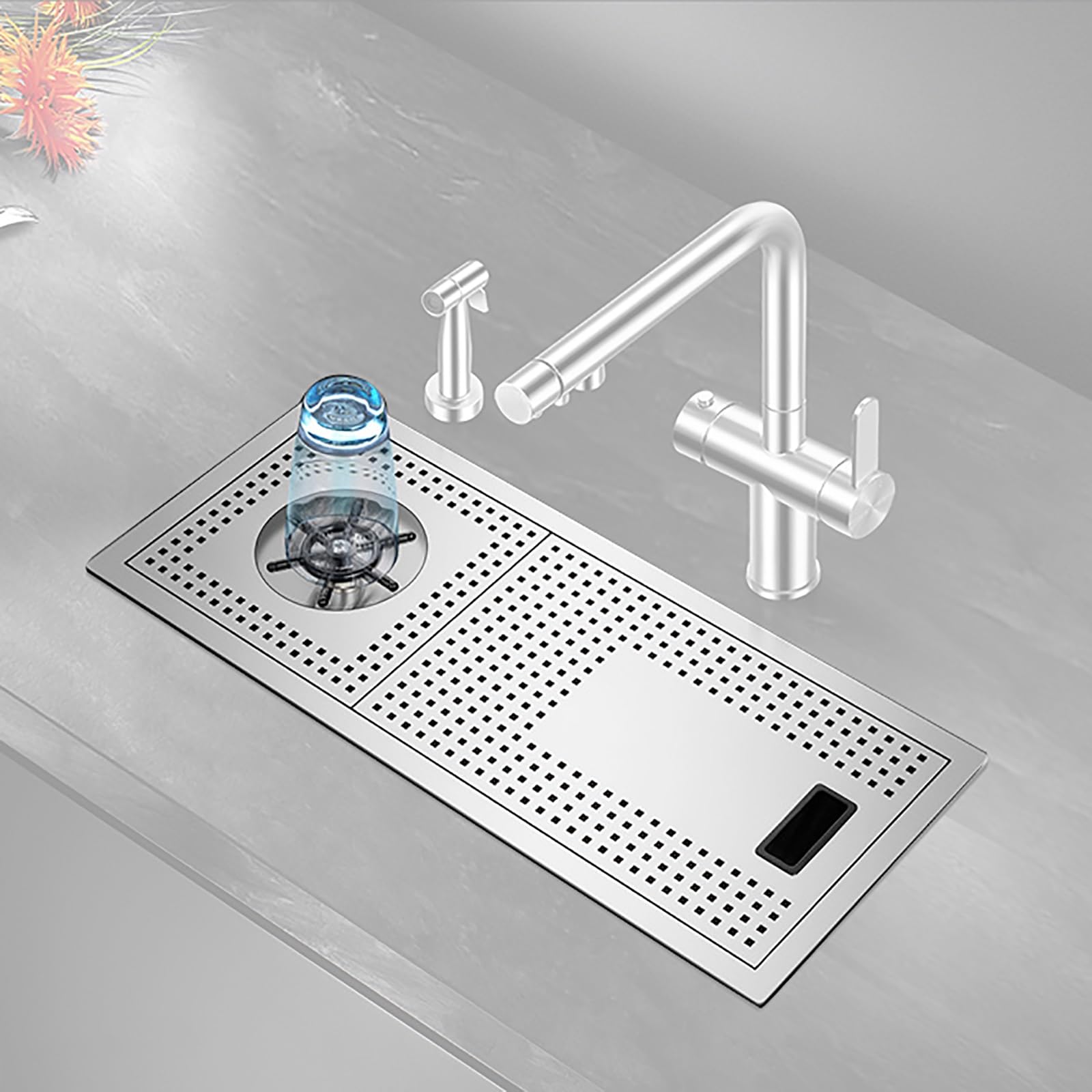 CSXSXAUO Stainless Steel Sink Workstation with Glass Pitcher Rinser and Drainage, Ideal for Bars, Cafes, Kitchens, Hotels