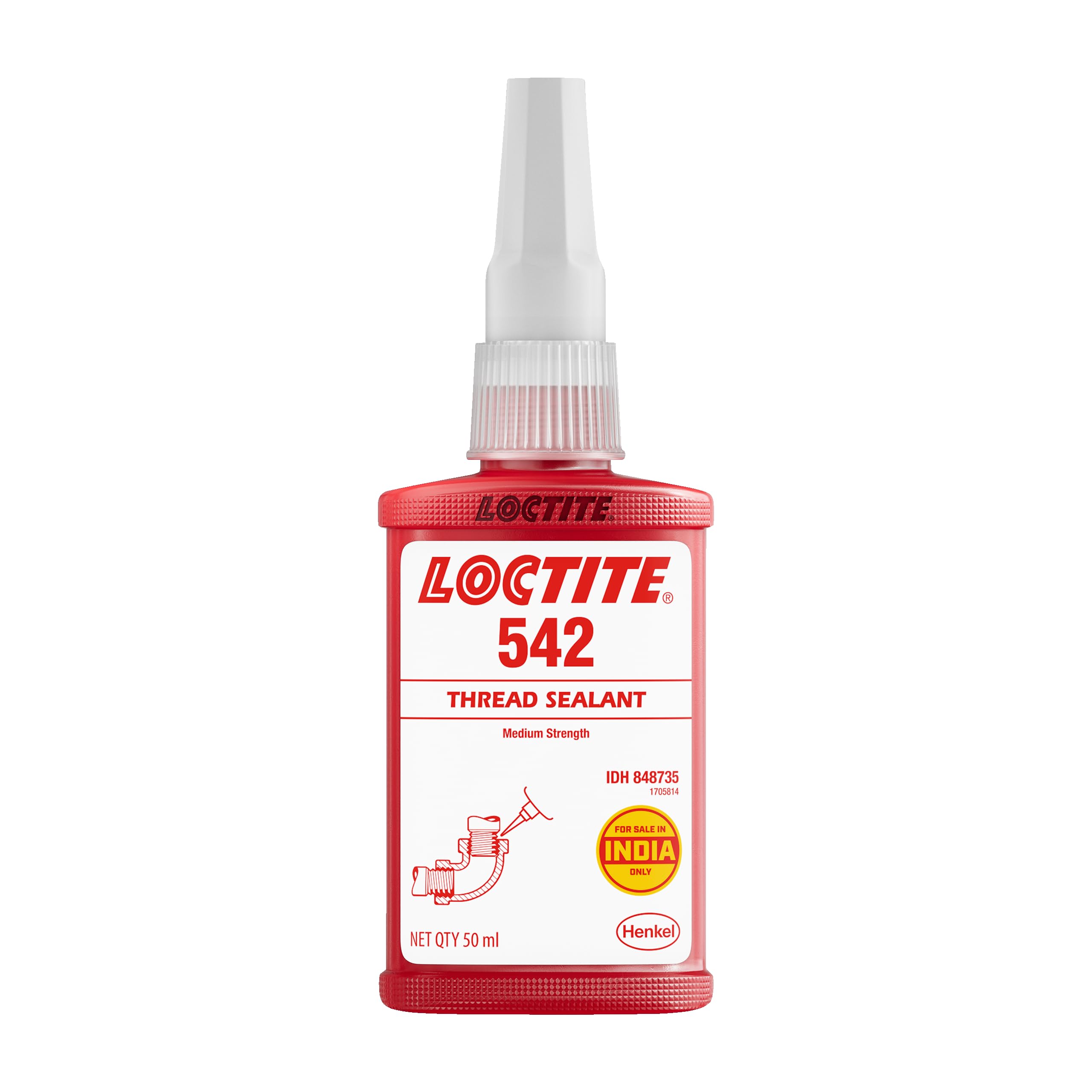 LOCTITE® 542-50ml| medium strength |oil, hydraulic fluids resistant |anti clog fluid filtration systems |Fast curing |hydraulic, pneumatic and general fittings |Instant low pressure seal