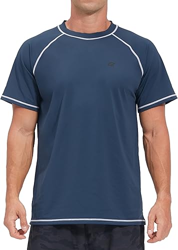 Camisetas de natación de manga corta para hombre, protección contra el sarpullido, protección solar SPF 50+ contra rayos ultravioleta, secado
