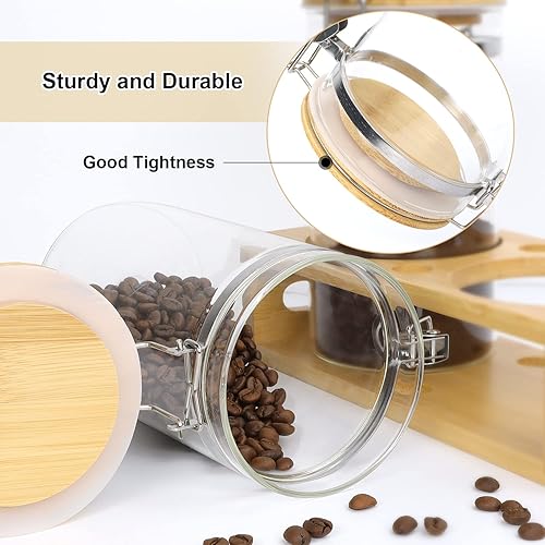 Miniatura 4 de Recipientes de café de vidrio con tapa de bambú con abrazadera de bloqueo hermético, almacenamiento de granos de café de 3 x 45 onzas con estante y