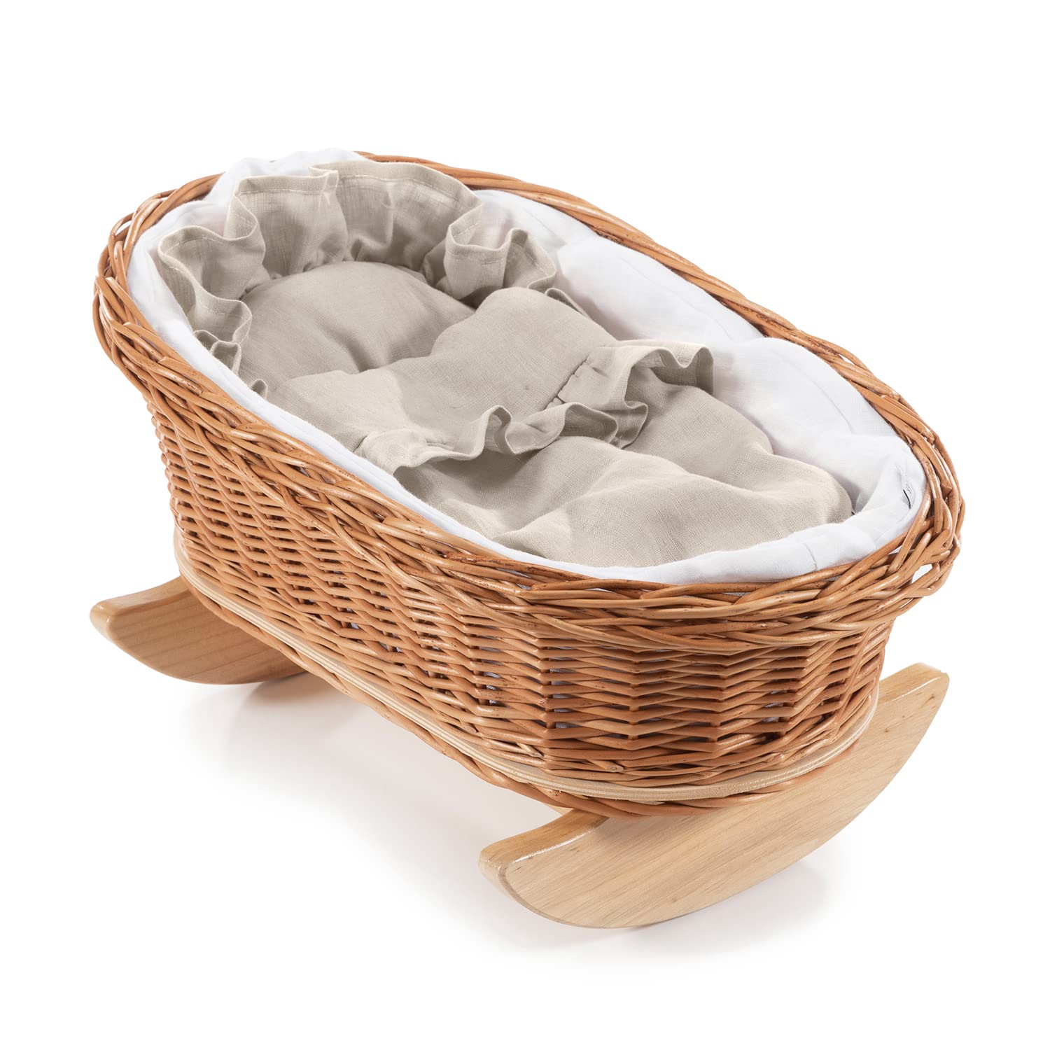 Lit de poupée à bascule en osier naturel e-wicker24 fait main avec coussin