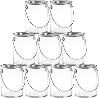 Hedume 9 Pack Clear Quart Paint Can Containers with Metal Lids - 5" Tall Faux Pails for Party Favors, Crafts, DIY Decor & Gifts