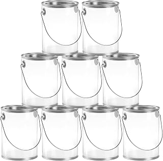Hedume 9 Pack Clear Quart Paint Can Containers with Metal Lids - 5" Tall Faux Pails for Party Favors, Crafts, DIY Decor & Gifts