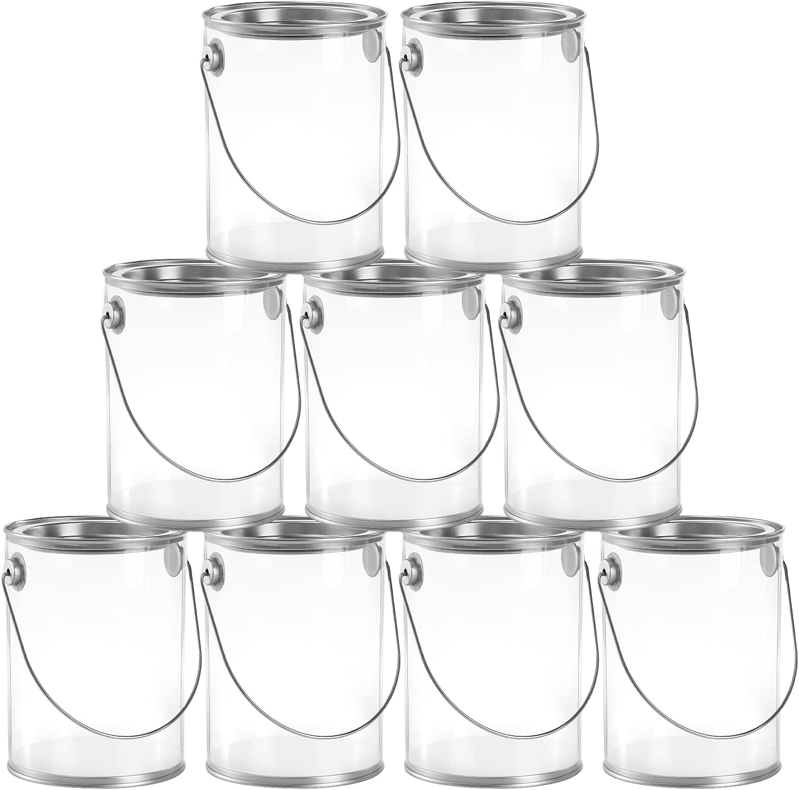 Hedume 9 Pack Clear Paint Can Containers with Metal Lids, 5 Inches Tall Empty Paint Storage Cans, Quart Size Decorative Faux Paint Pails, Great for Party Favors, Decor and DIY