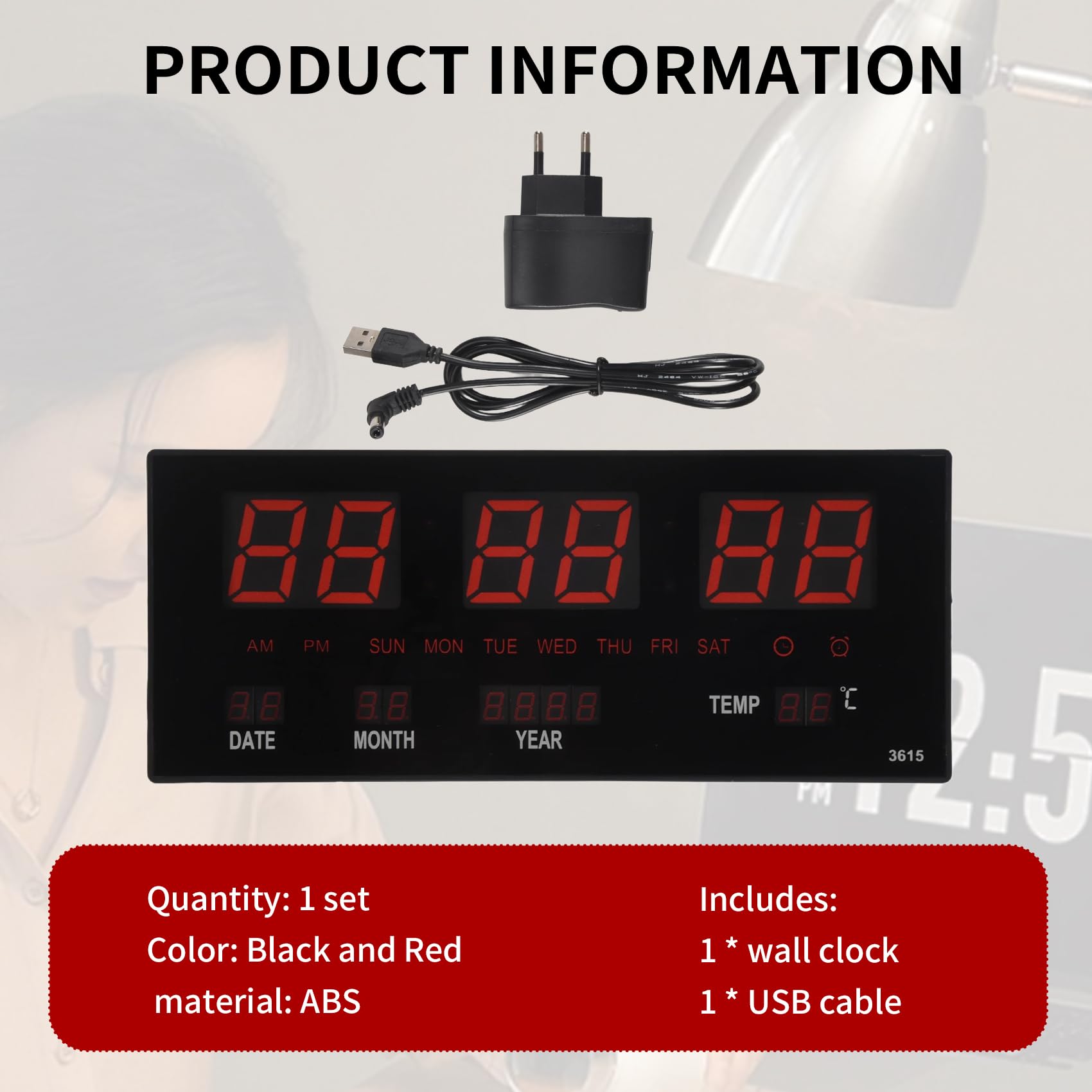 LED Calendario Perpetuo Orologio Elettronico Orologio da Parete Digitale Sveglia Orologio Orario con Suoneria Temperatura Orologi da Tavolo Home Office Rosso