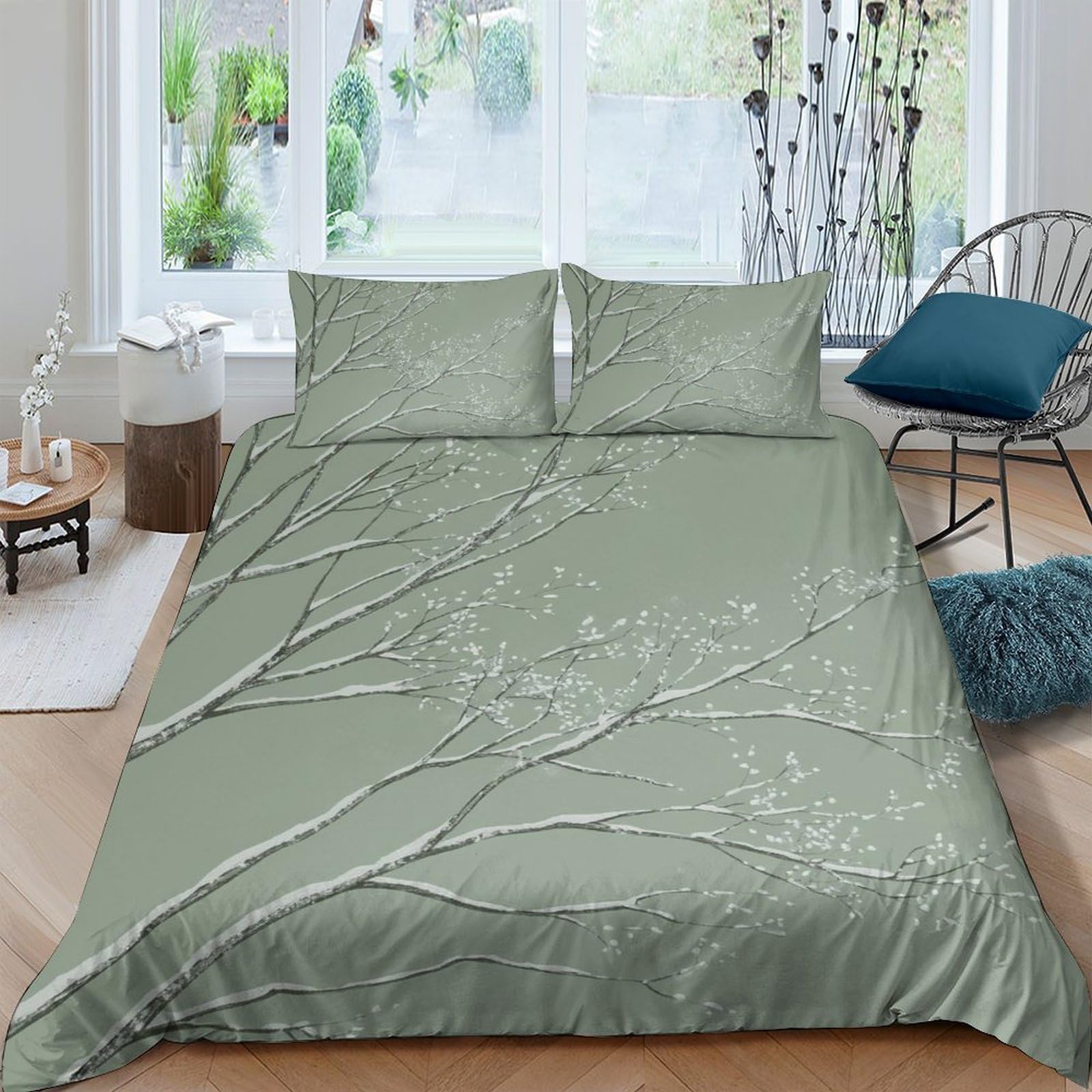 Ctjqhvkz Style-3 3D Printed Olive Green Tree Branch Fitted Sheet Microfiber Soft Bedroom Decor Nature Mattress Cover For Home Dorm Single（135X200cm）