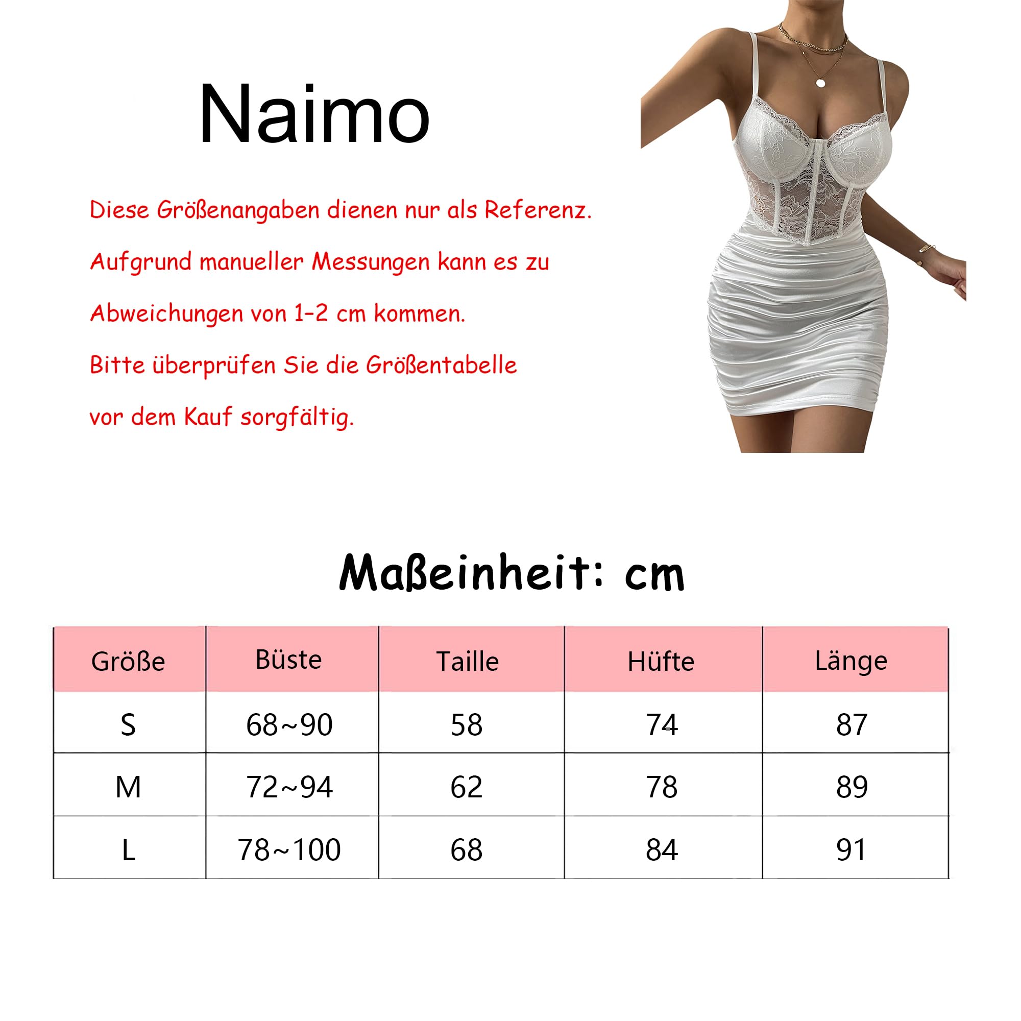 Naimo Abito corto da donna in pizzo, sexy, con spalline sottili, per cocktail, feste, balze, bodycon