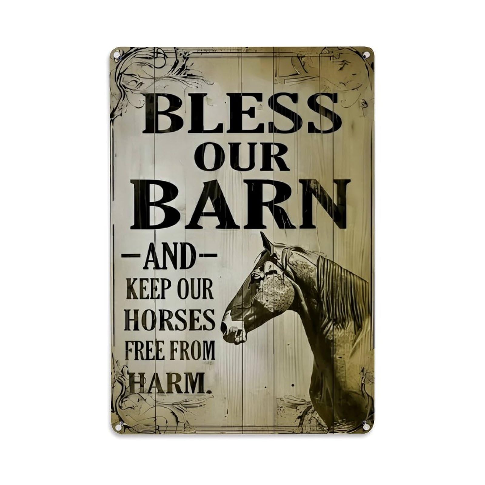 Jdfenggu Vintage Bless Our Barn Horse Retro Metal Tin Sign, Metal Poster For Bar, Home, Man Cave, Kitchen, Laundry Room Art Decor 8X12 Inch