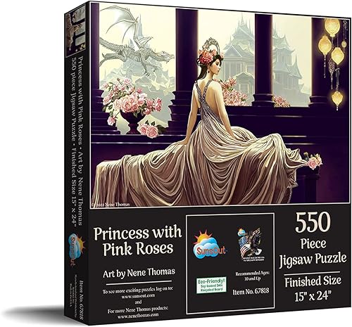 Miniatura 2 de SUNSOUT INC - Princesa con rosas rosadas - Rompecabezas de 550 piezas por artista Nene Thomas - Tamaño acabado 15" x 24" Fantasía - MPN # 67818