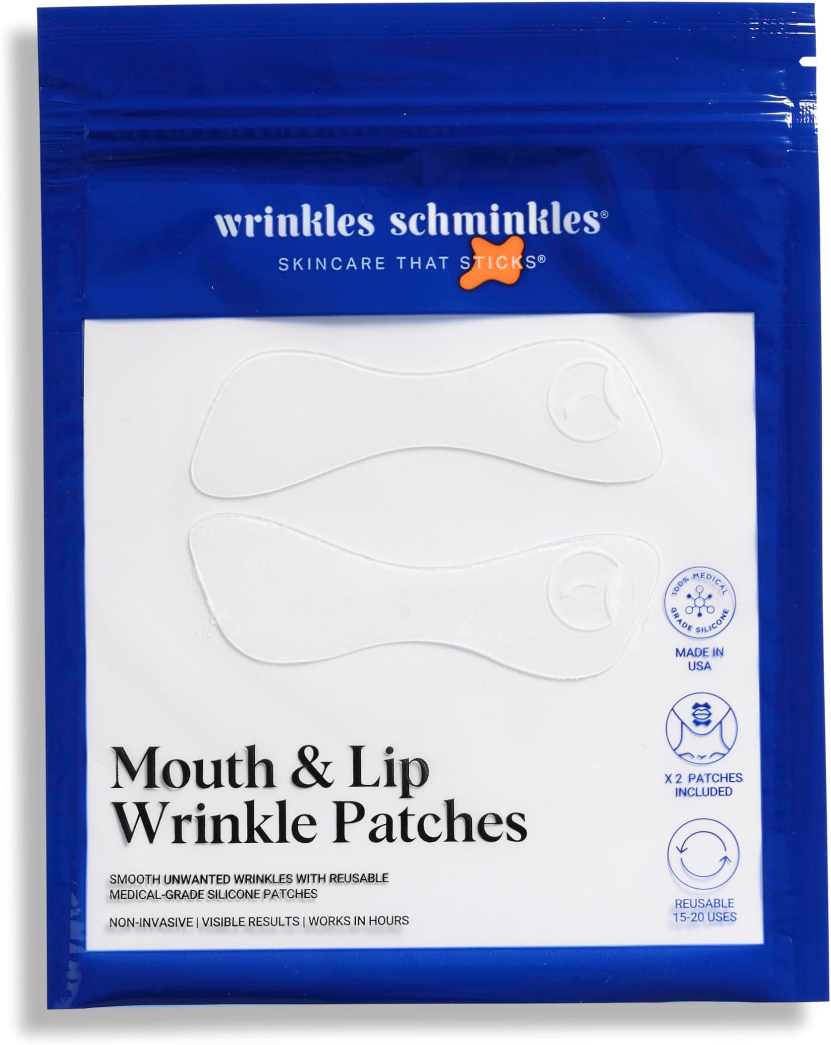 Wrinkles Schminkles Mouth & Lip Wrinkle Patch - Reusable Silicone Smoothing Pads for Noticeable Wrinkle Reduction - Lip Wrinkle Prevention for Youthful, Smooth Skin (2 Pack)