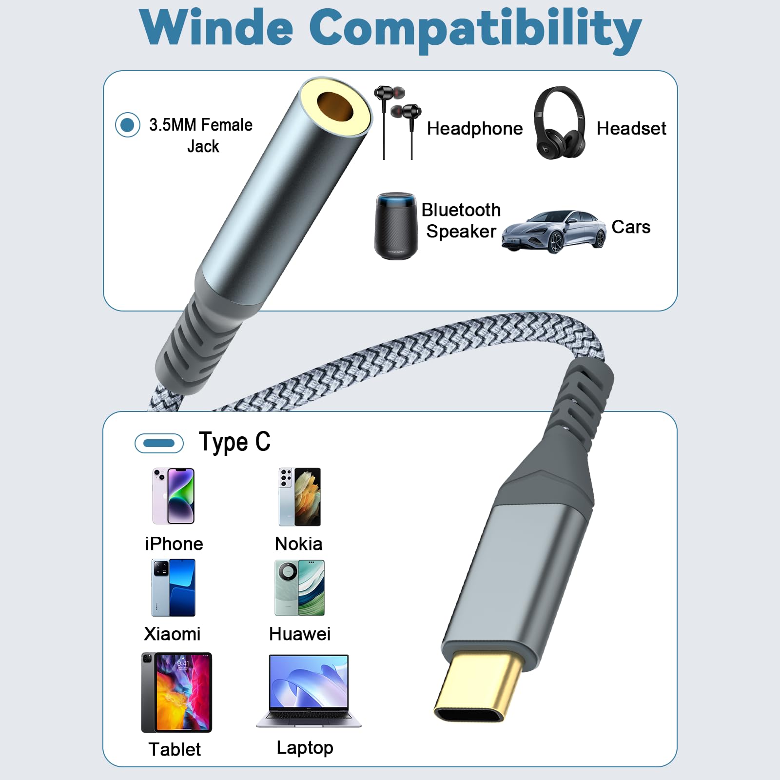 USB-C to 3.5mm headphone jack, Type-C to 3.5mm headphone AUX digital audio adapter, compatible with iPhone 16/15 Pro/Pro Max, Samsung Galaxy, iPad Pro, Xiaomi and other Type-C devices (2PCS) — view 4
