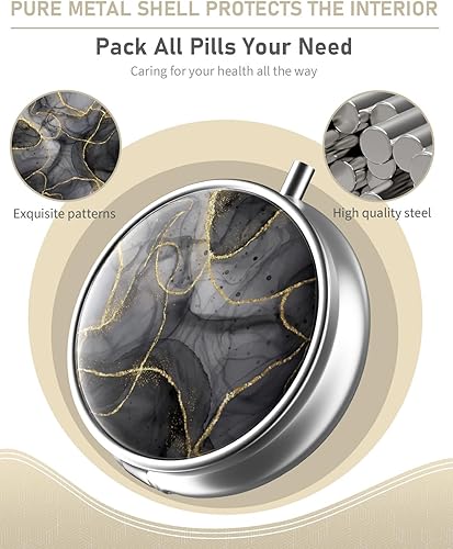Miniatura 4 de Pastillero, 3 compartimentos portátil de viaje con espejo, compacto y lindo, cabe en el bolso y bolsillo, organizador de medicamentos y vitaminas