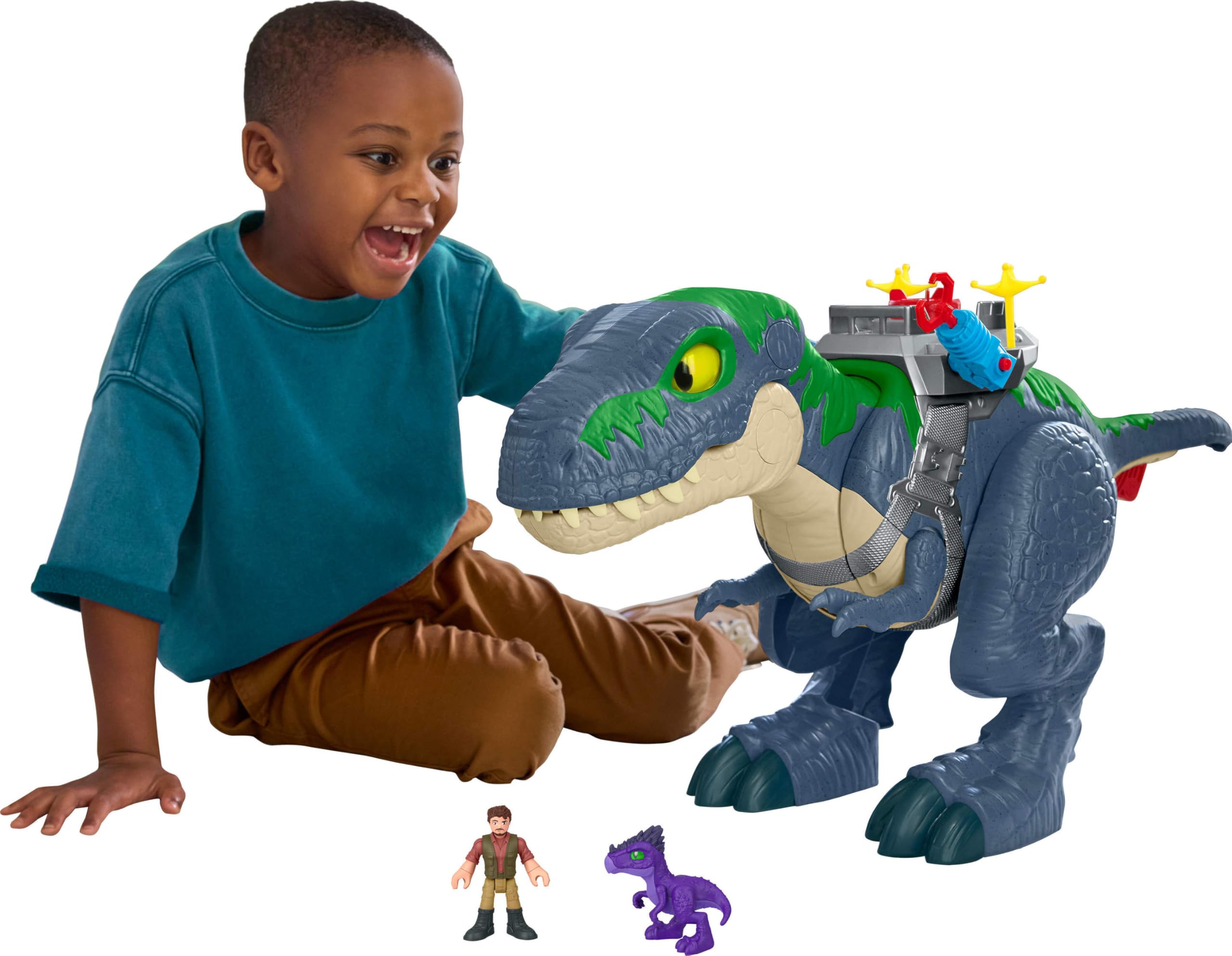 Fisher-Price Imaginext Jurassic World Rebirth Dinosaur Playset, Ultimate Action Chomp T. rex 18-inch Dino Toy with Lights, Sounds, Motion & 2 3-inch Action Figures