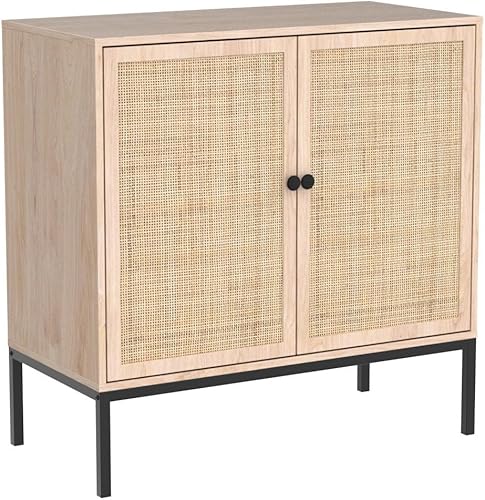 Miniatura 5 de Yechen - Aparador de 80 cm con puertas decoradas de ratán natural, gabinete de ratán, mueble de consola de bufé de acento, credenza de caña,